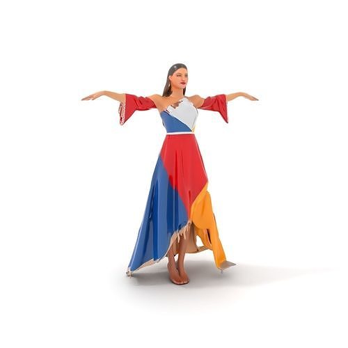 Colorful Dress Female Character Rigged and Animated Low-poly 3D model