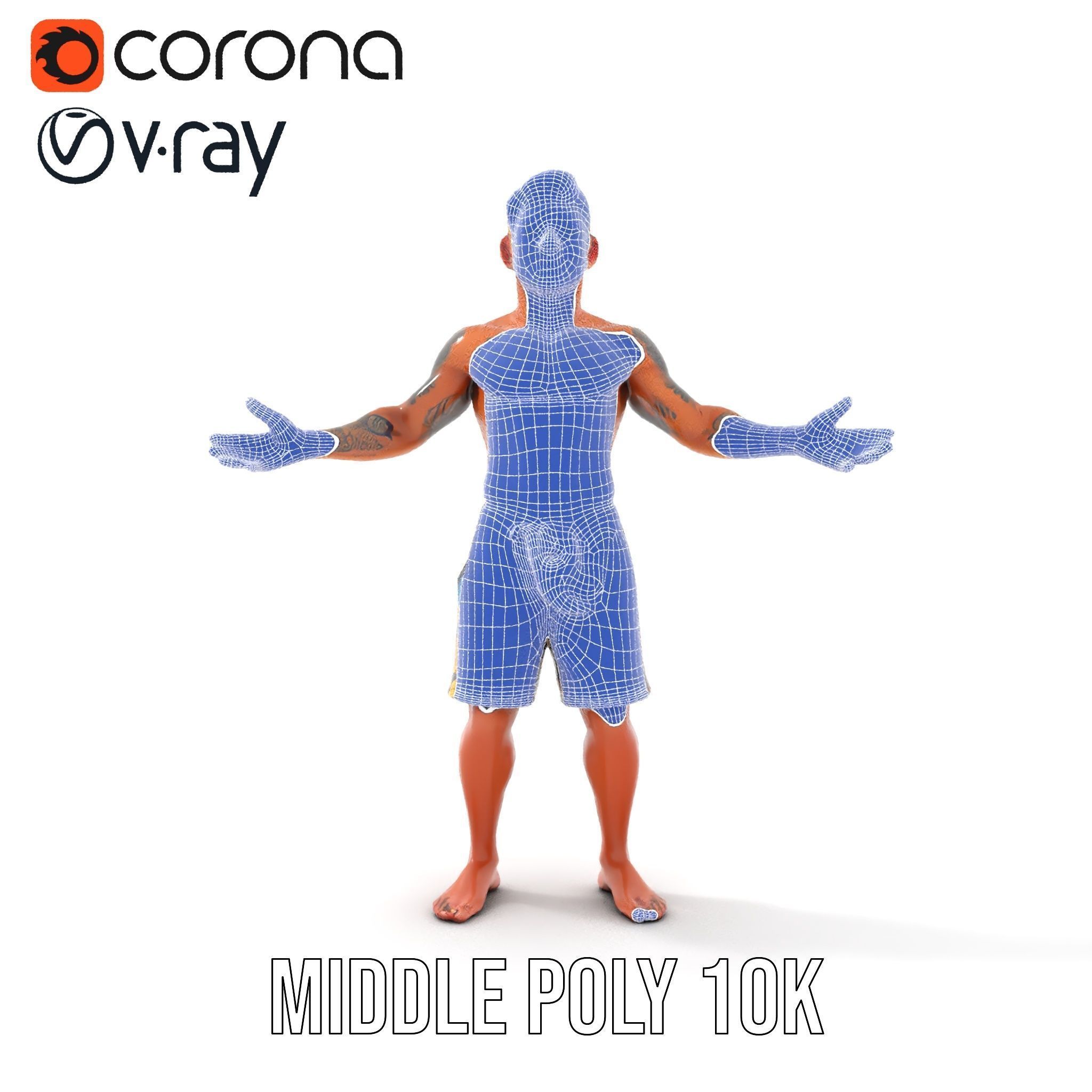 Beach Surfer Character with Tattoos  Rigged and Animated D Model Low-poly 3D model_29