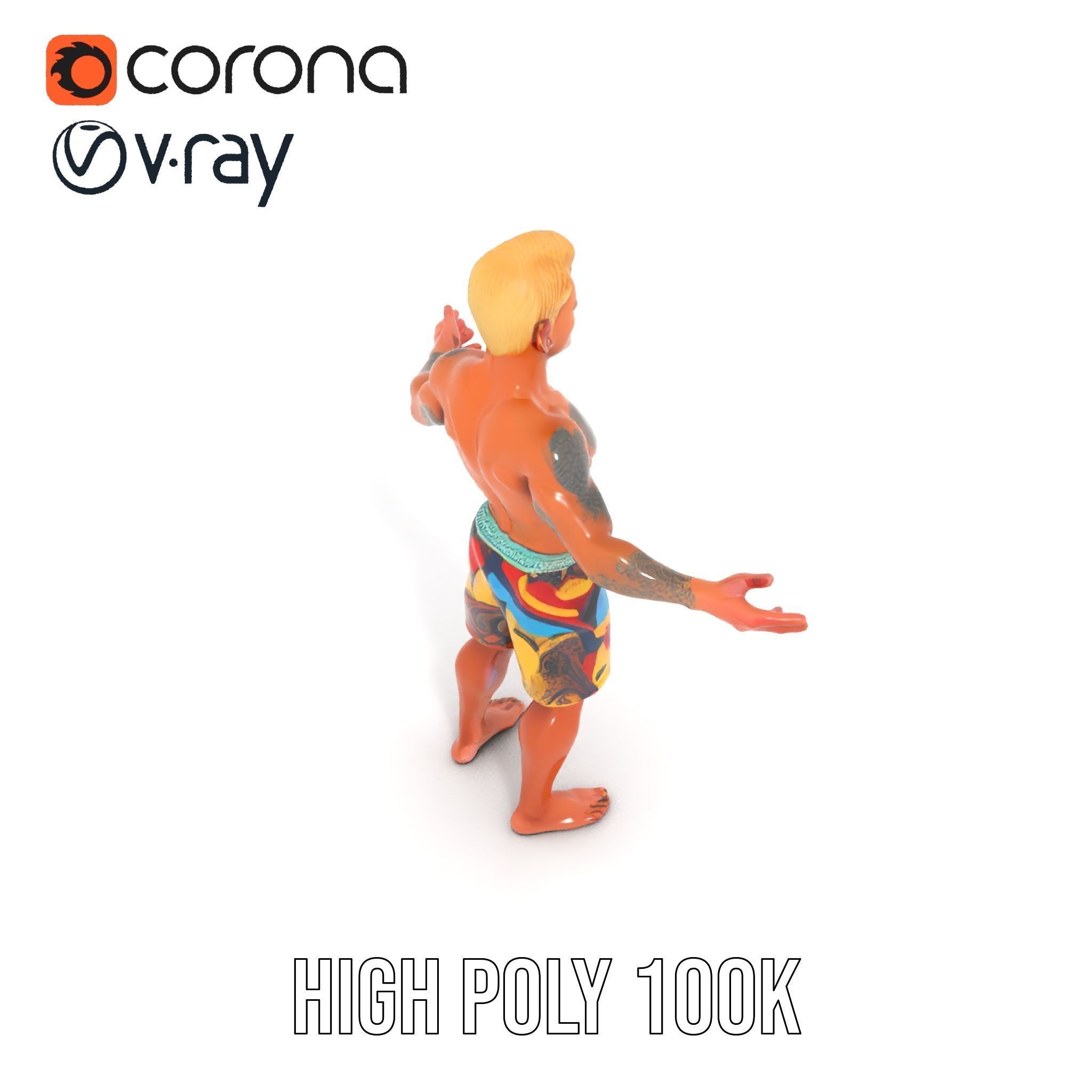 Beach Surfer Character with Tattoos  Rigged and Animated D Model Low-poly 3D model_25