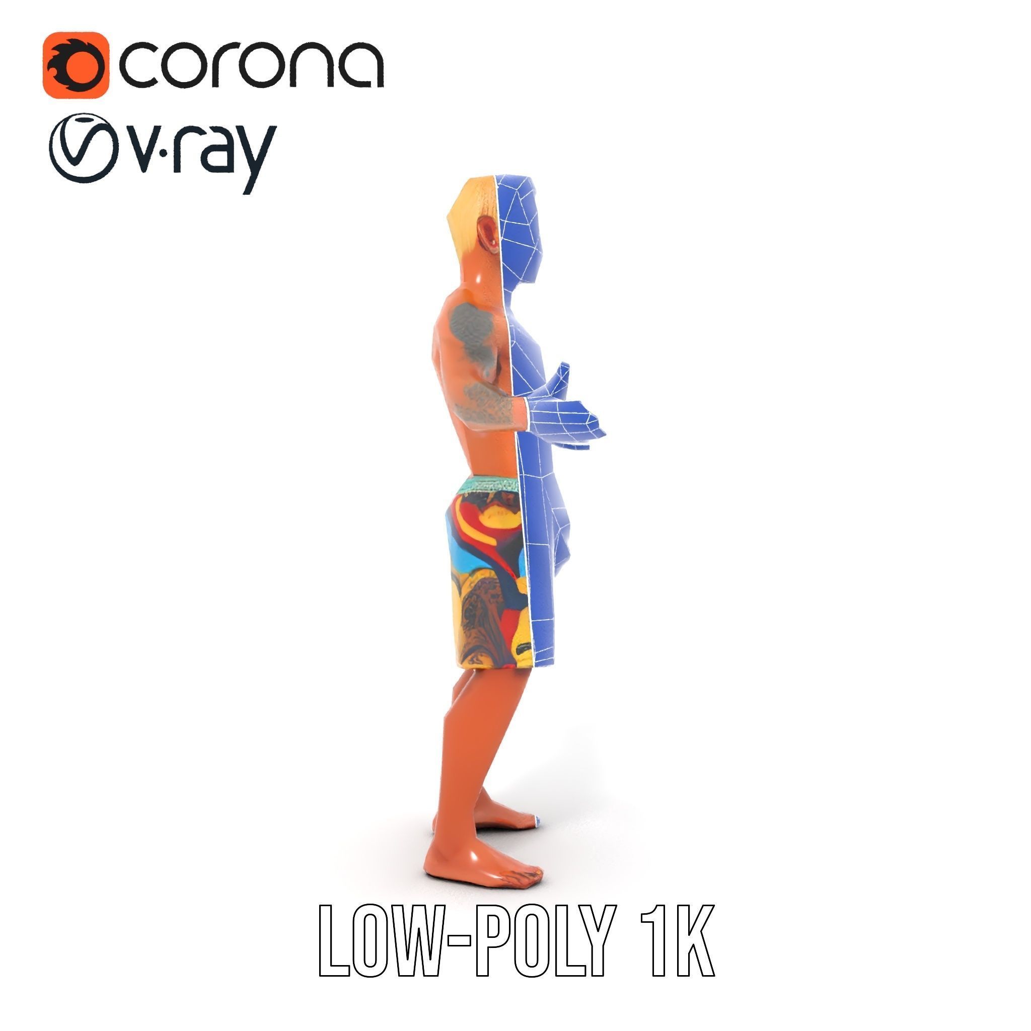 Beach Surfer Character with Tattoos  Rigged and Animated D Model Low-poly 3D model_27