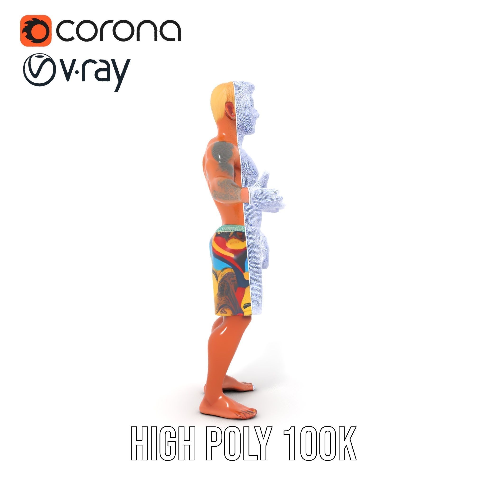 Beach Surfer Character with Tattoos  Rigged and Animated D Model Low-poly 3D model_36