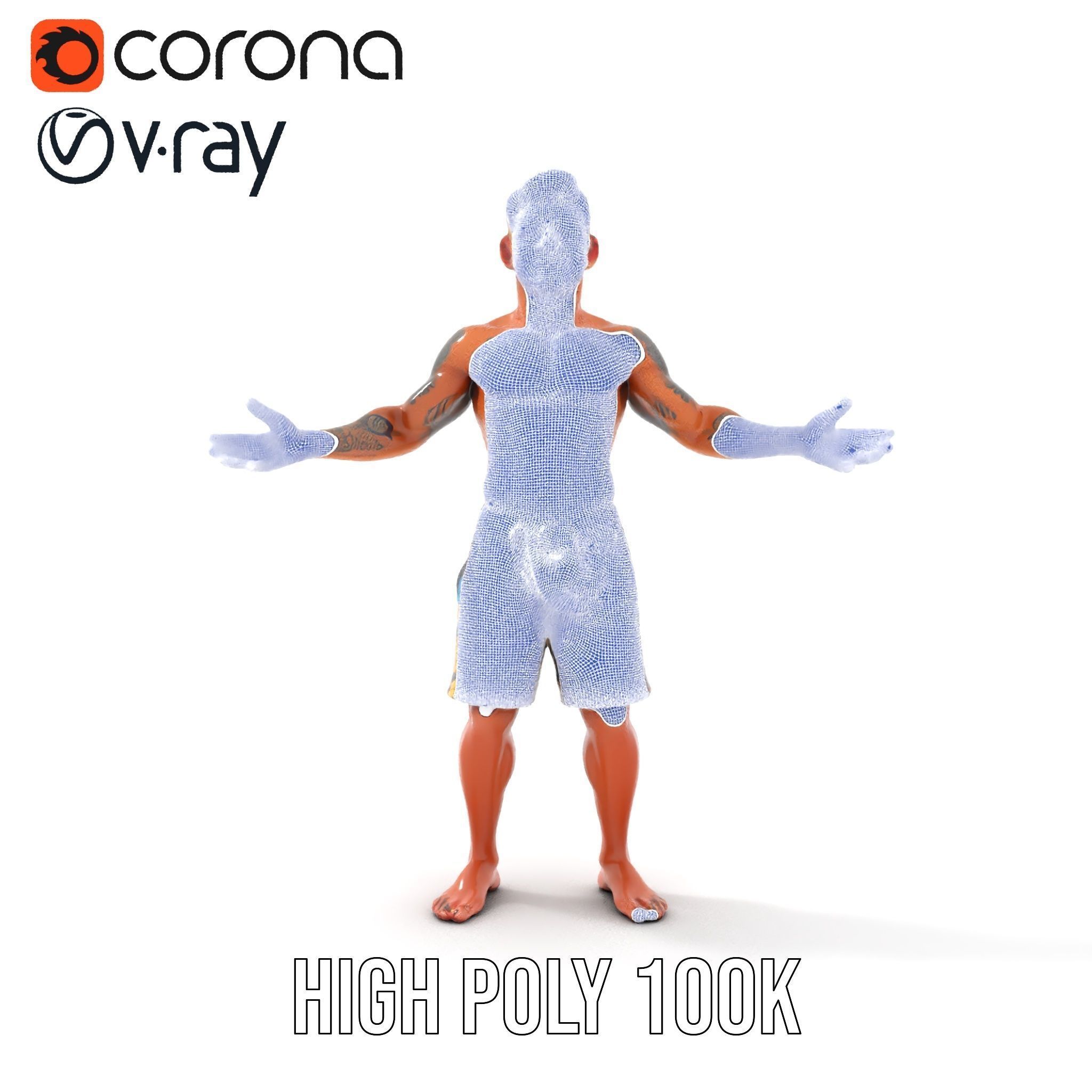 Beach Surfer Character with Tattoos  Rigged and Animated D Model Low-poly 3D model_35