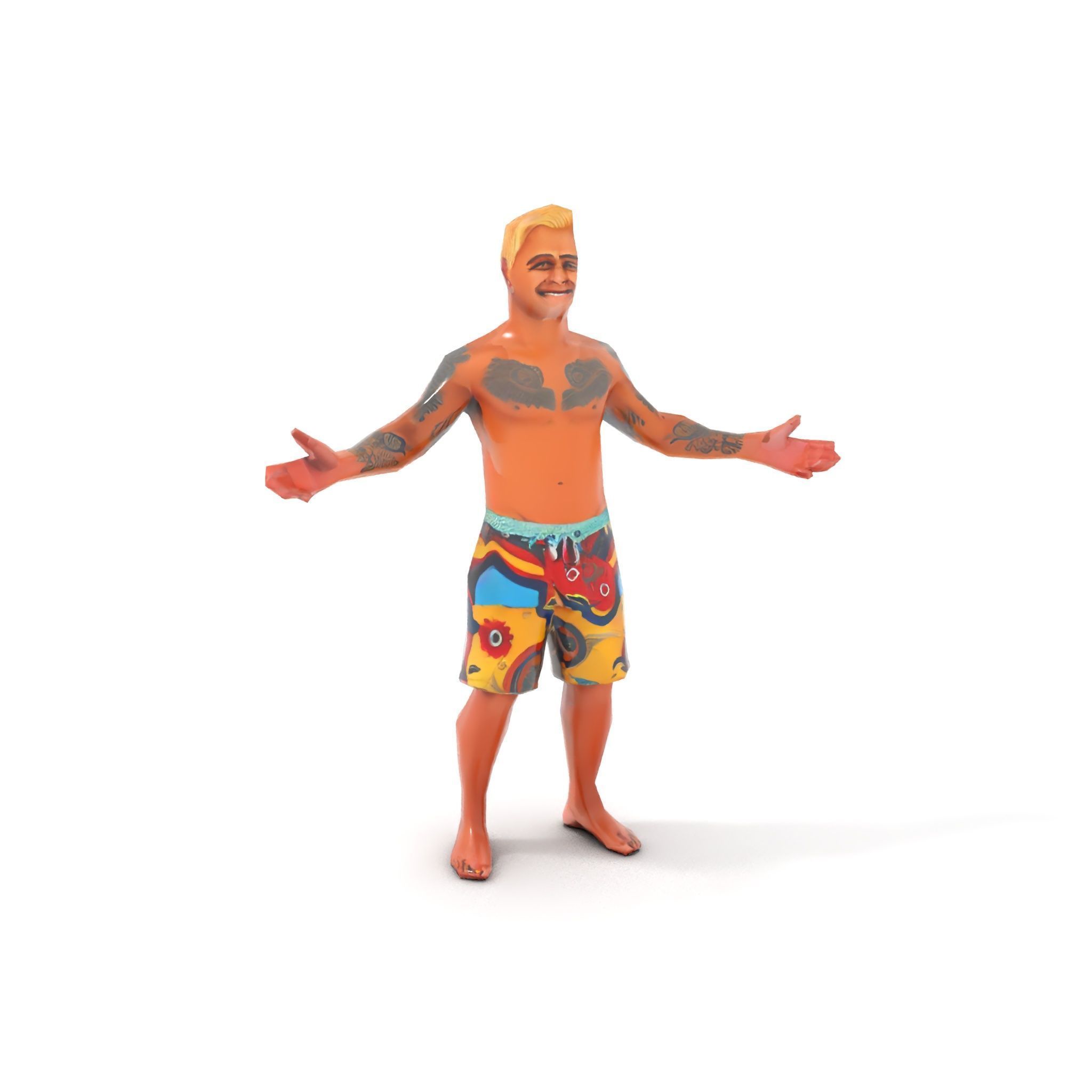 Beach Surfer Character with Tattoos  Rigged and Animated D Model Low-poly 3D model_10