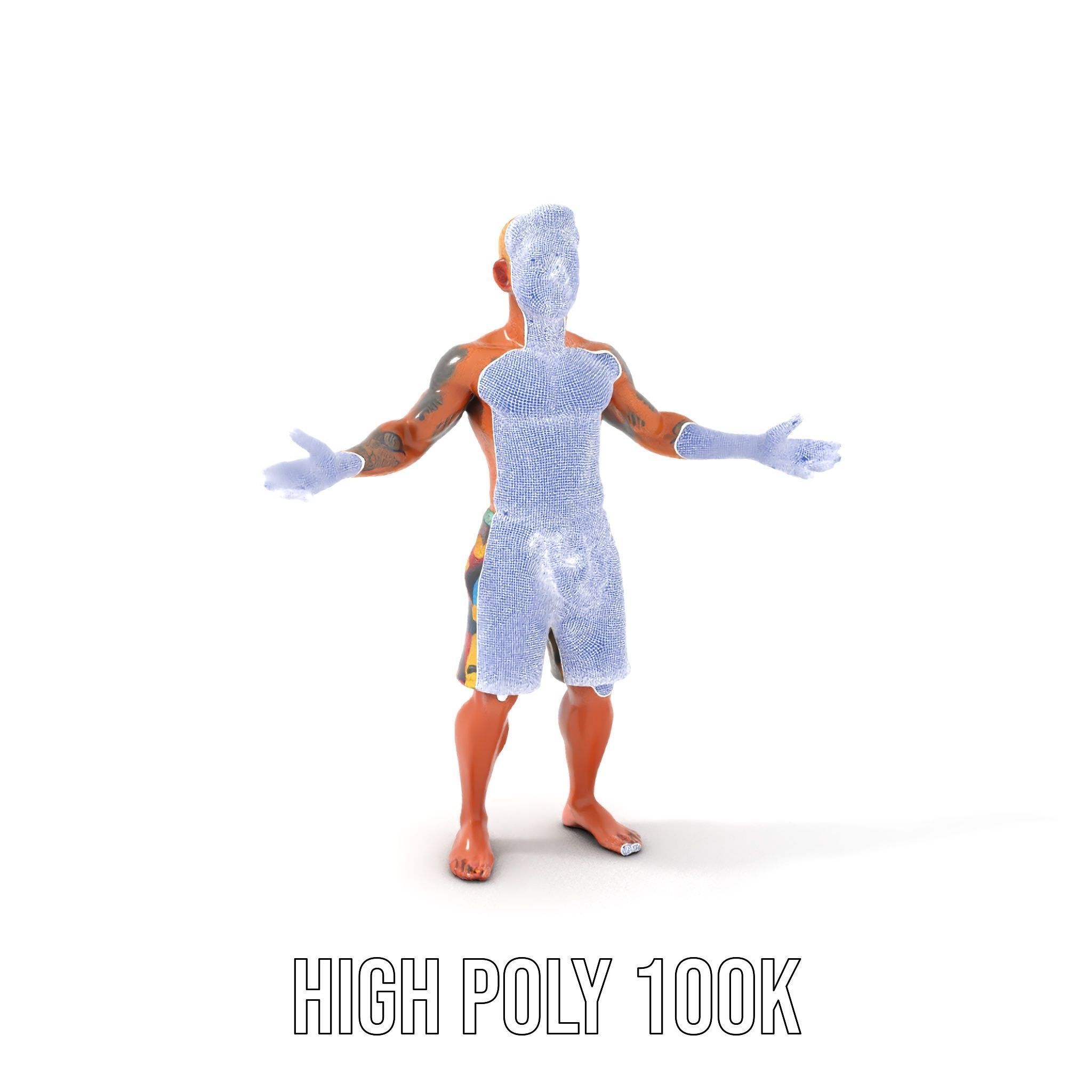 Beach Surfer Character with Tattoos  Rigged and Animated D Model Low-poly 3D model_4