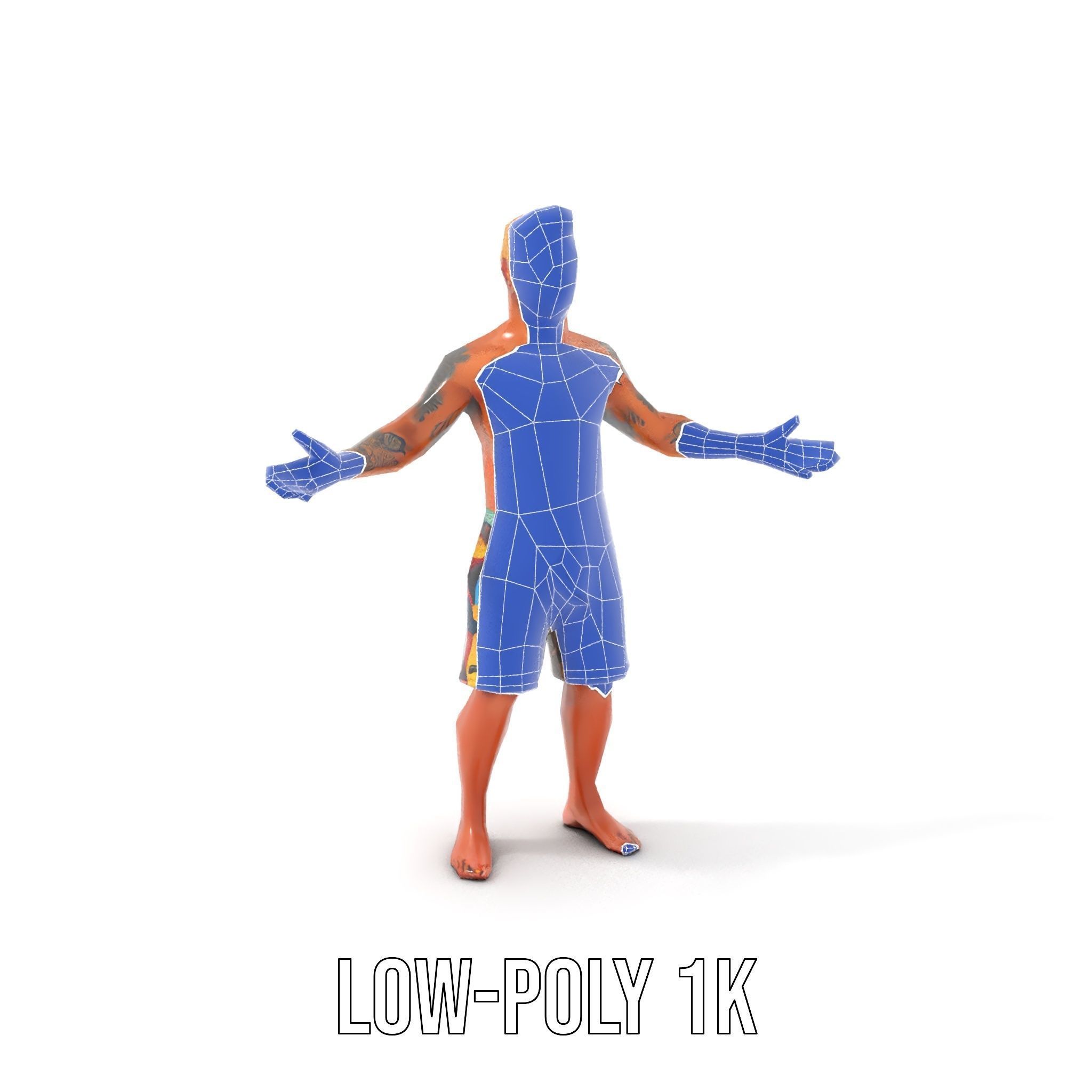 Beach Surfer Character with Tattoos  Rigged and Animated D Model Low-poly 3D model_13