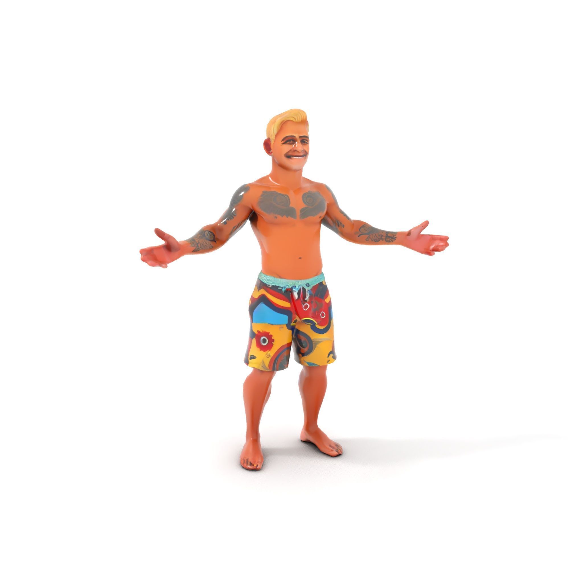 Beach Surfer Character with Tattoos  Rigged and Animated D Model Low-poly 3D model_9