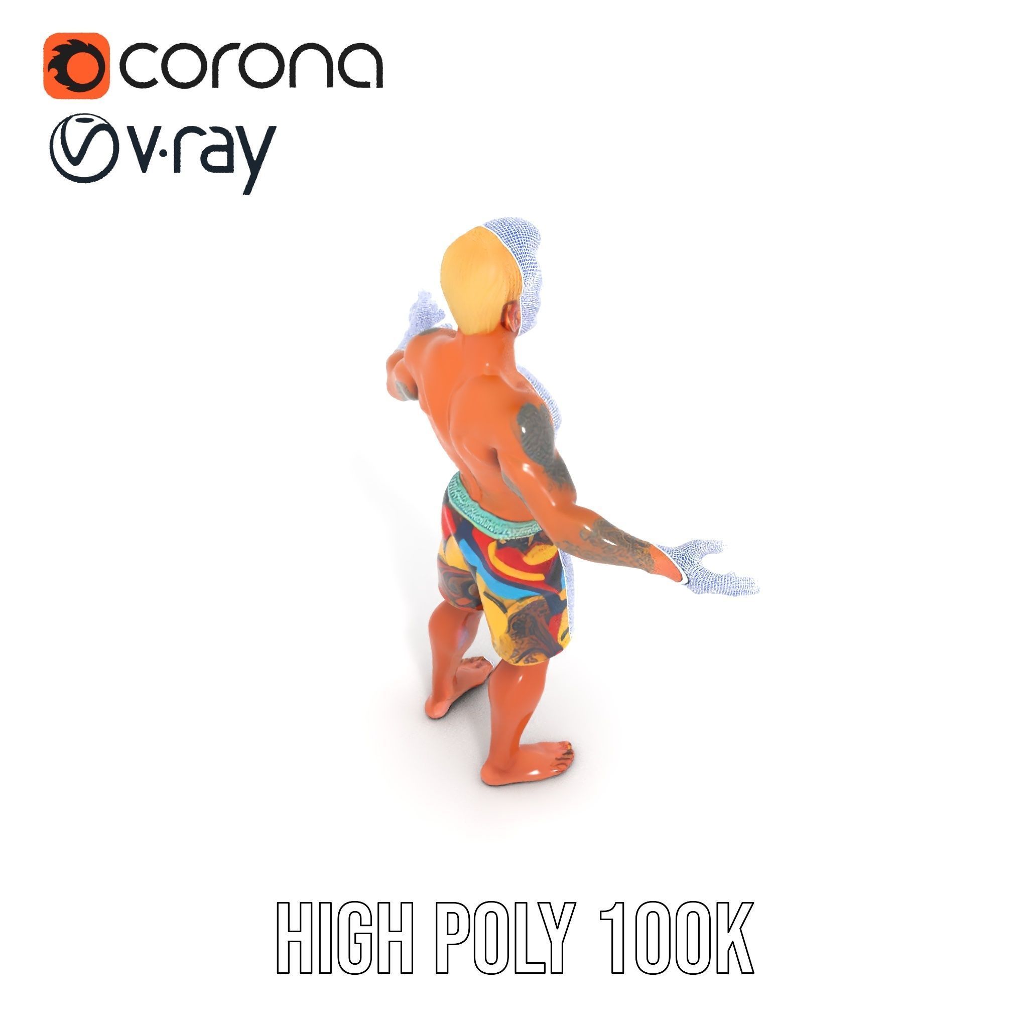 Beach Surfer Character with Tattoos  Rigged and Animated D Model Low-poly 3D model_33