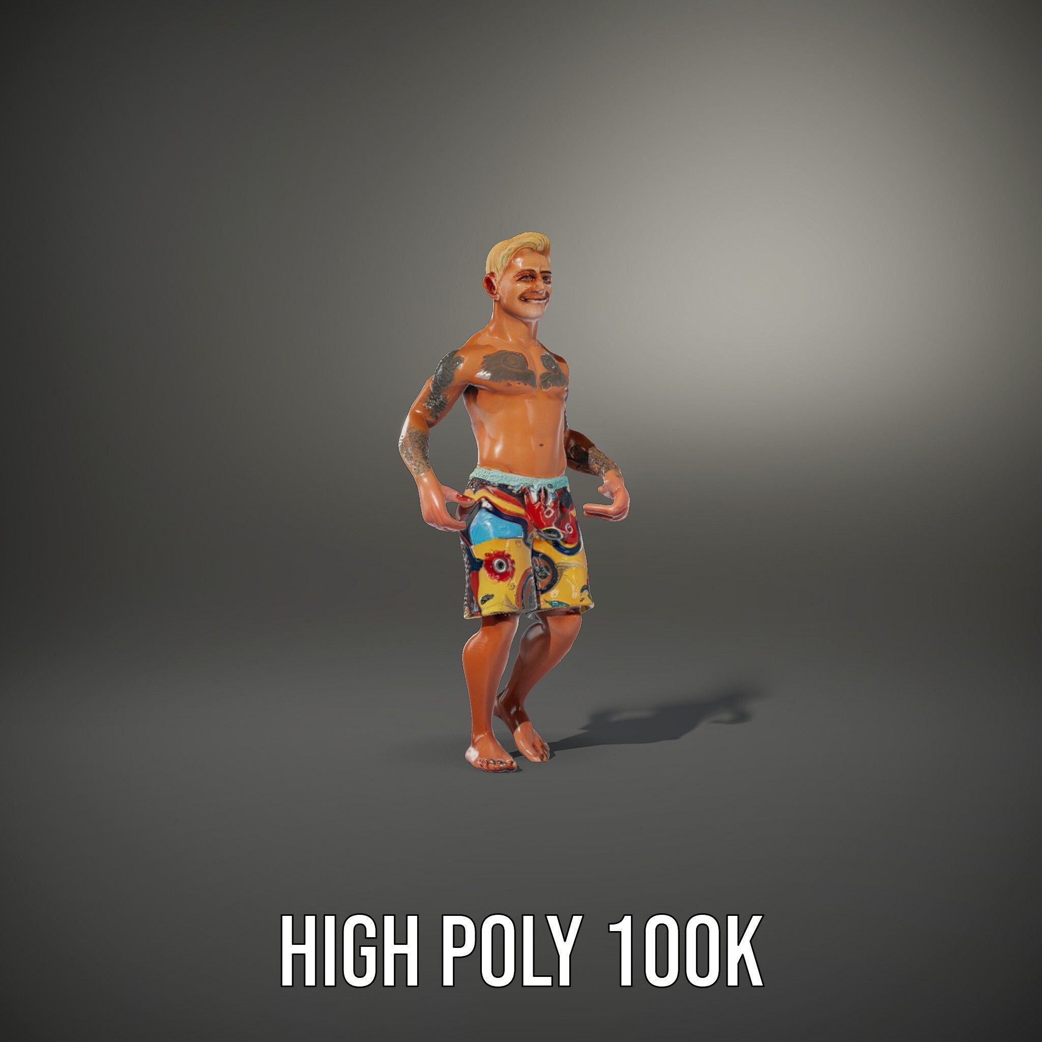 Beach Surfer Character with Tattoos  Rigged and Animated D Model Low-poly 3D model_22