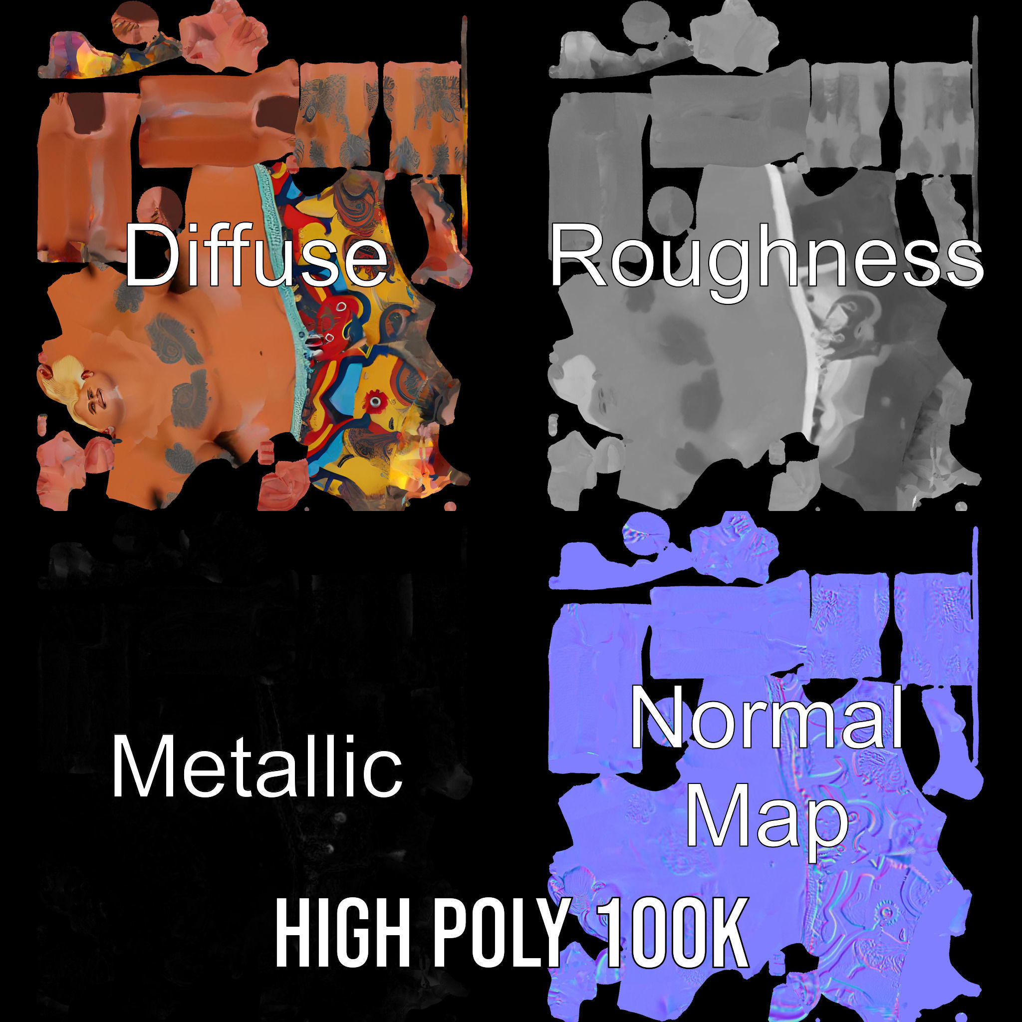 Beach Surfer Character with Tattoos  Rigged and Animated D Model Low-poly 3D model_3