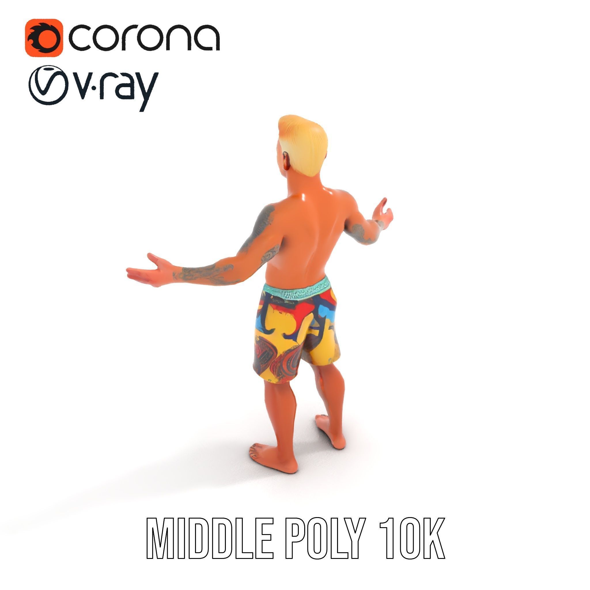 Beach Surfer Character with Tattoos  Rigged and Animated D Model Low-poly 3D model_14