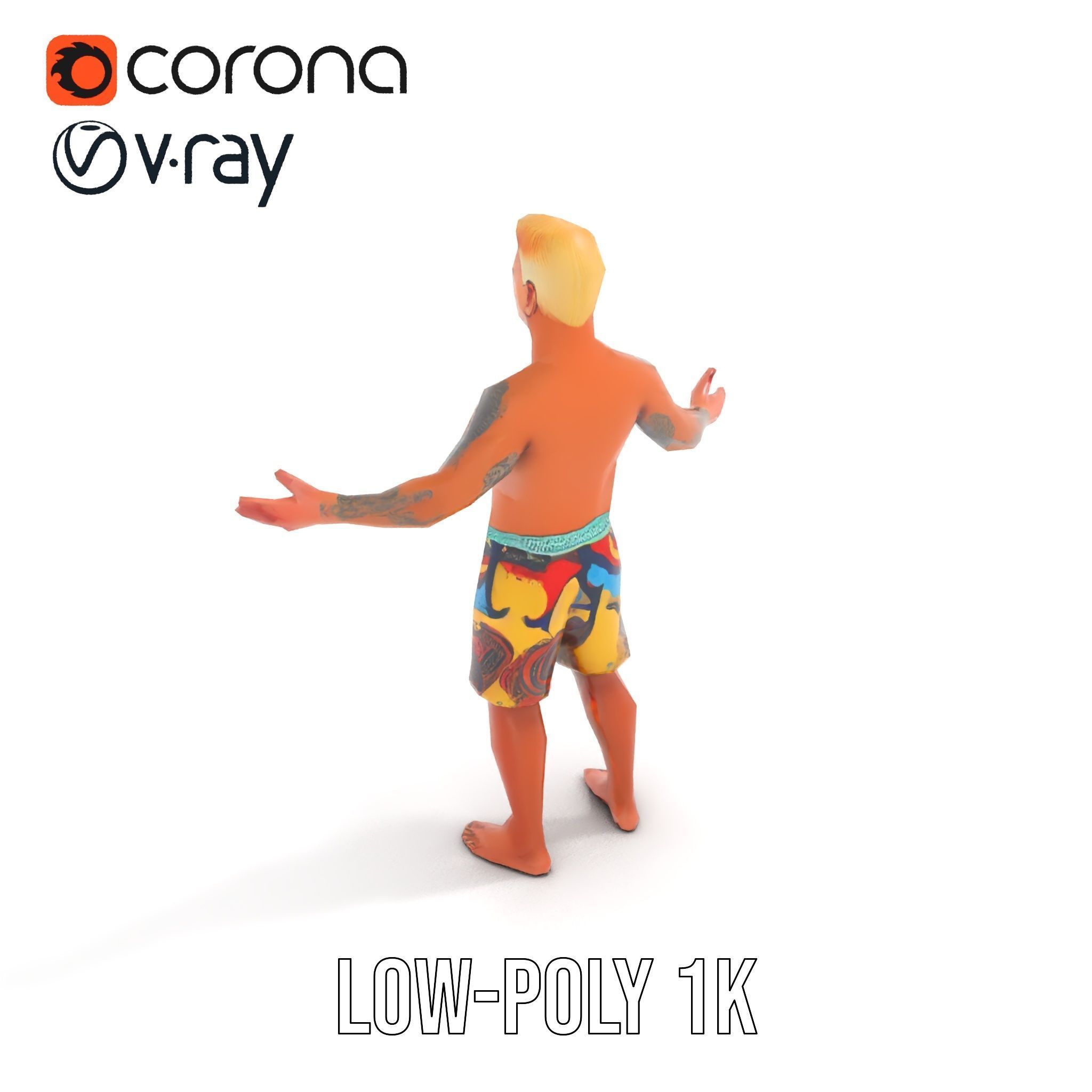 Beach Surfer Character with Tattoos  Rigged and Animated D Model Low-poly 3D model_24