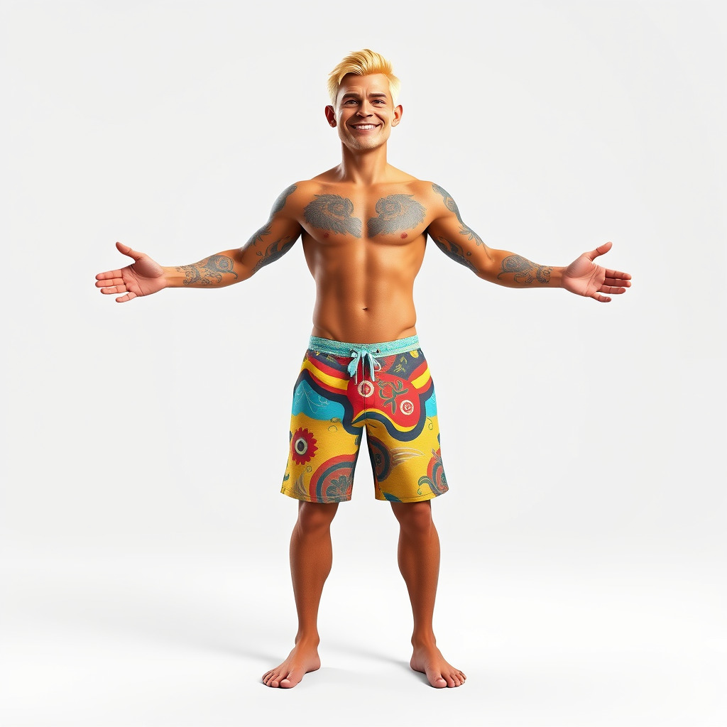 Beach Surfer Character with Tattoos  Rigged and Animated D Model Low-poly 3D model_2