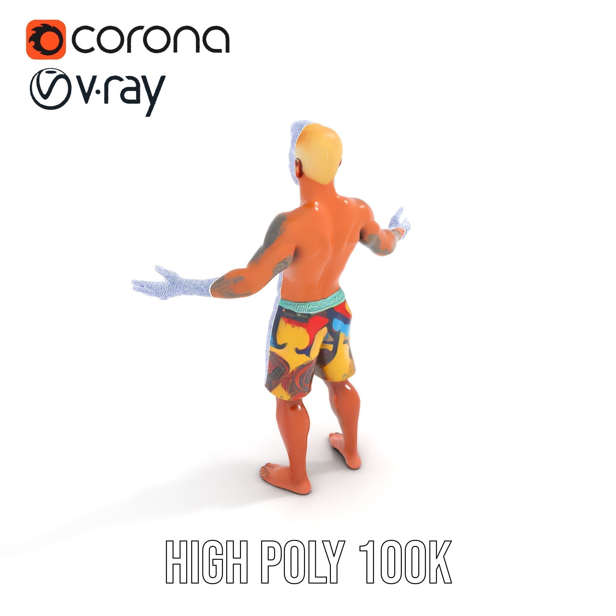 Beach Surfer Character with Tattoos  Rigged and Animated D Model Low-poly 3D model_31