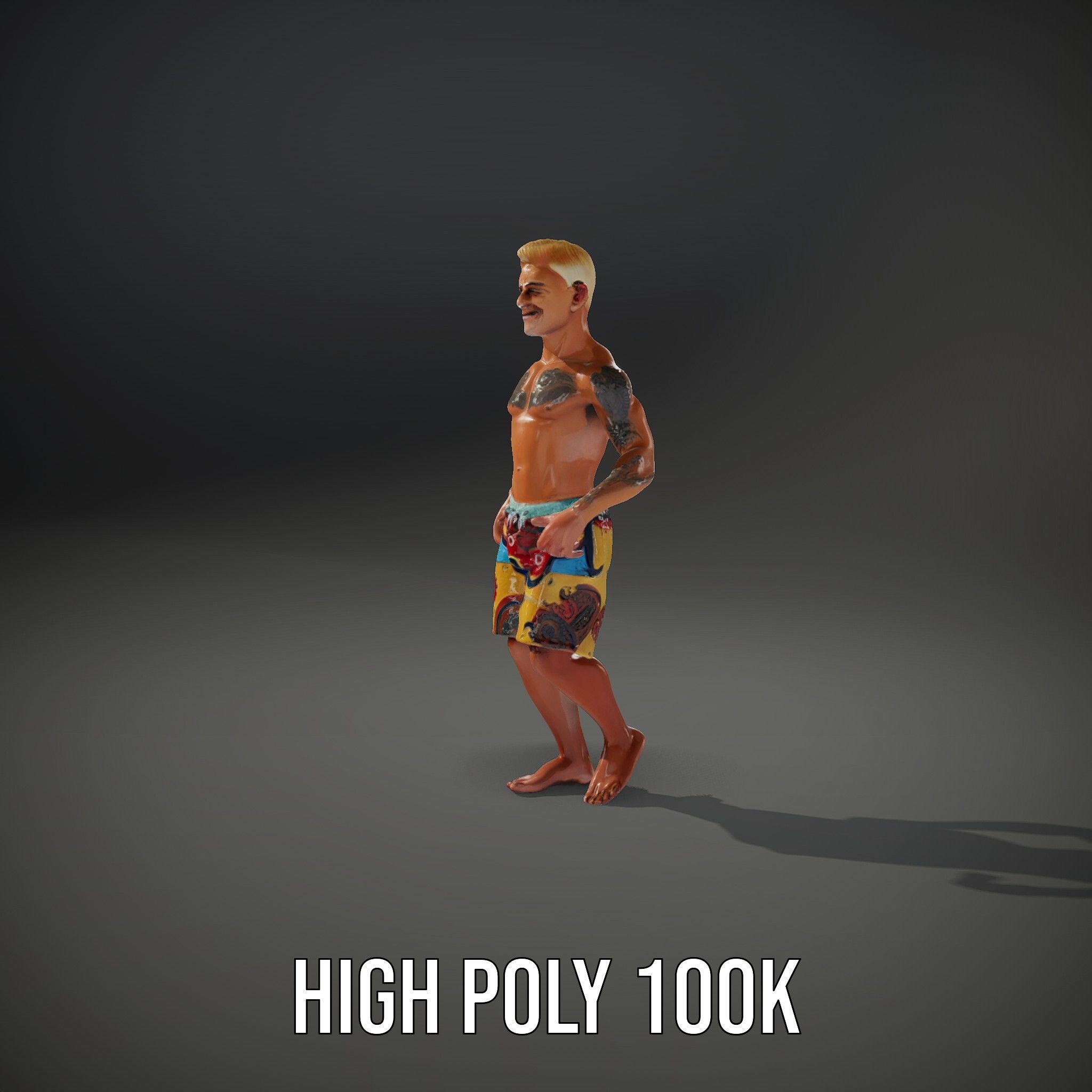 Beach Surfer Character with Tattoos  Rigged and Animated D Model Low-poly 3D model_16