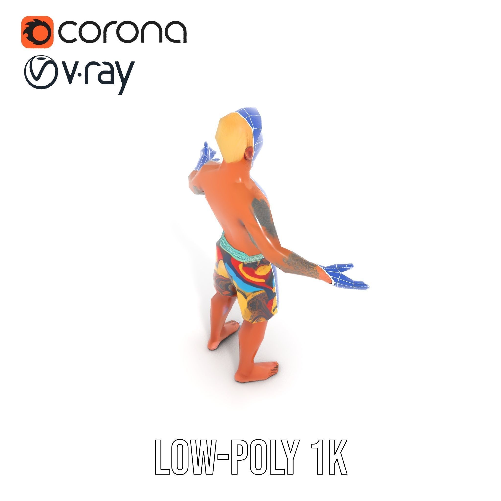 Beach Surfer Character with Tattoos  Rigged and Animated D Model Low-poly 3D model_15