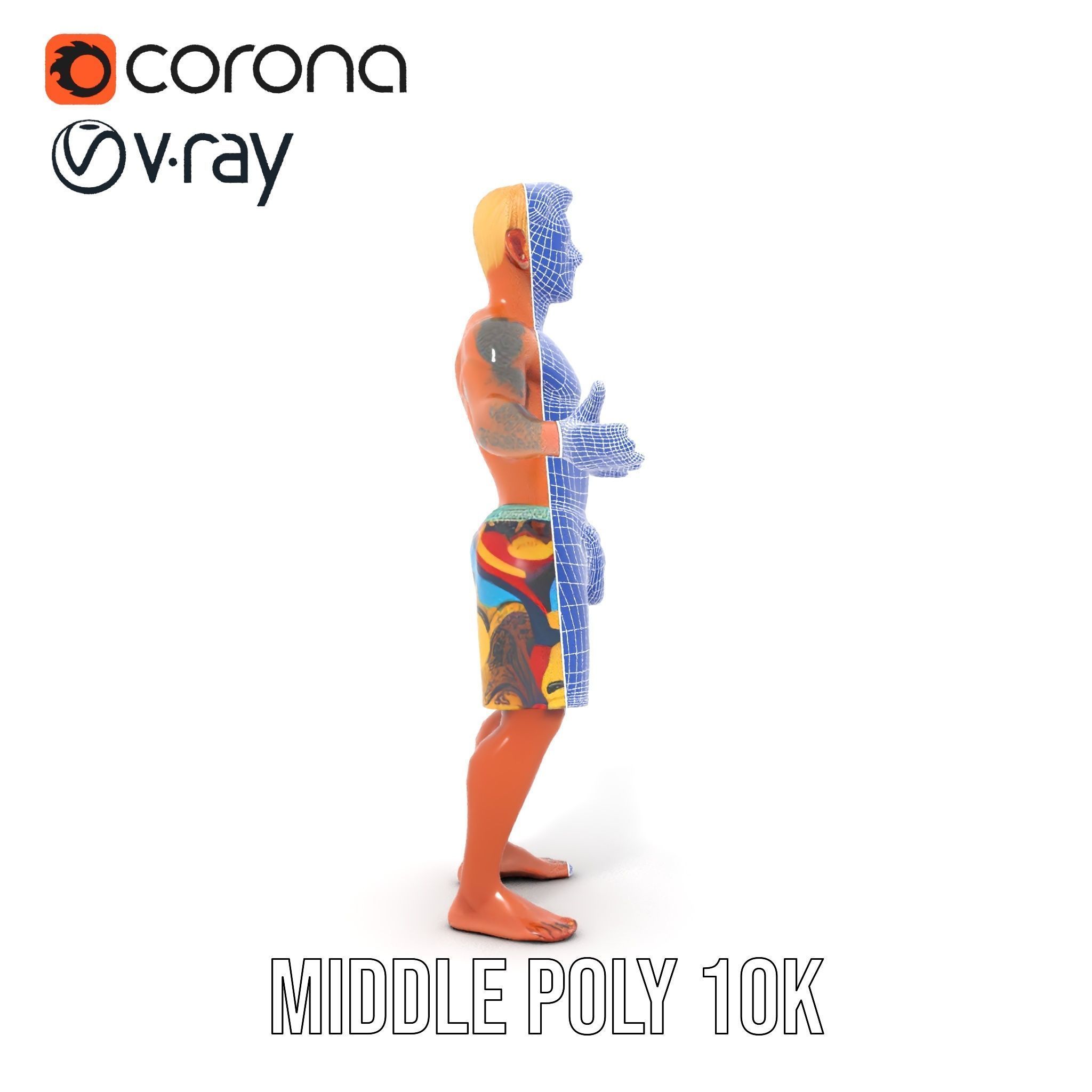 Beach Surfer Character with Tattoos  Rigged and Animated D Model Low-poly 3D model_32