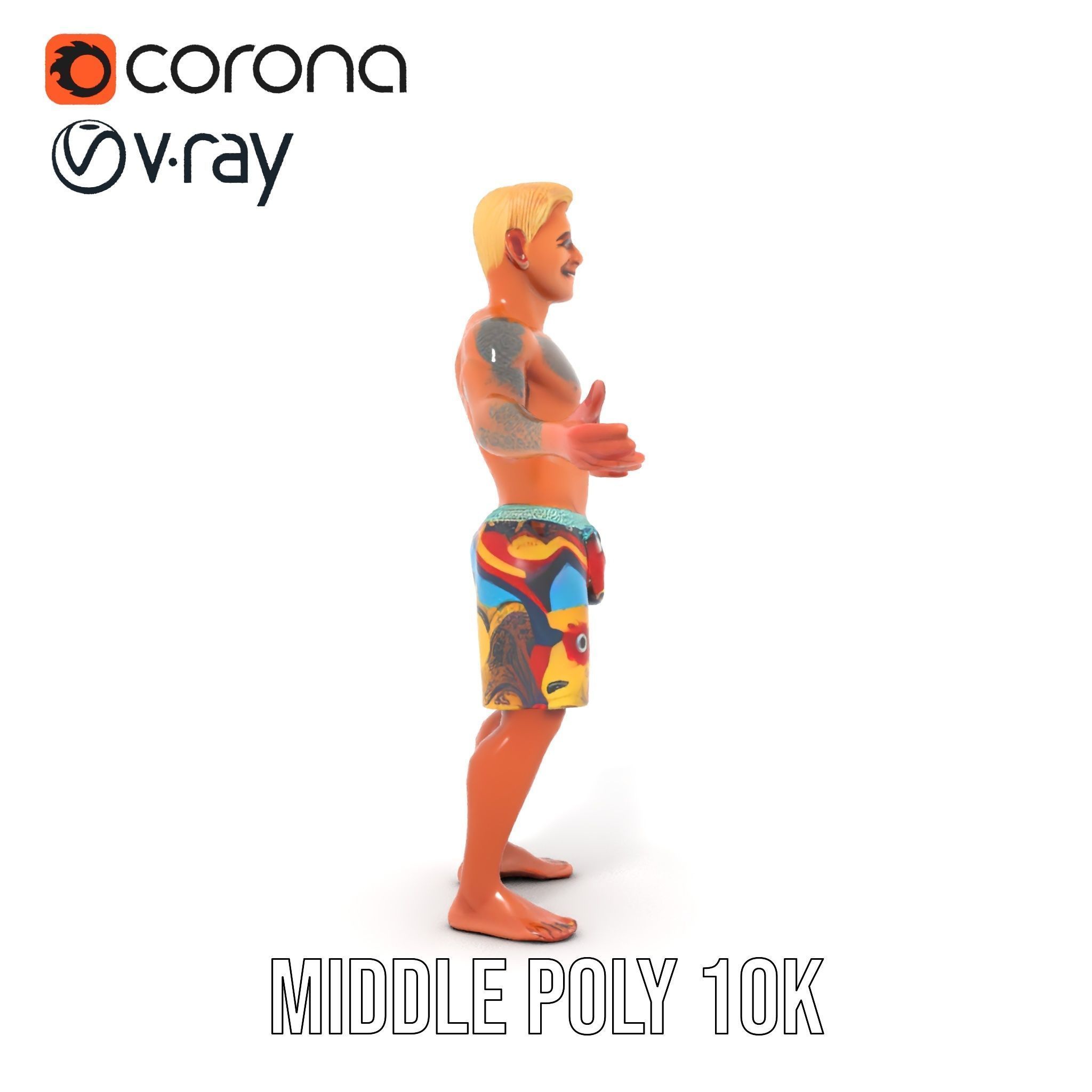 Beach Surfer Character with Tattoos  Rigged and Animated D Model Low-poly 3D model_26