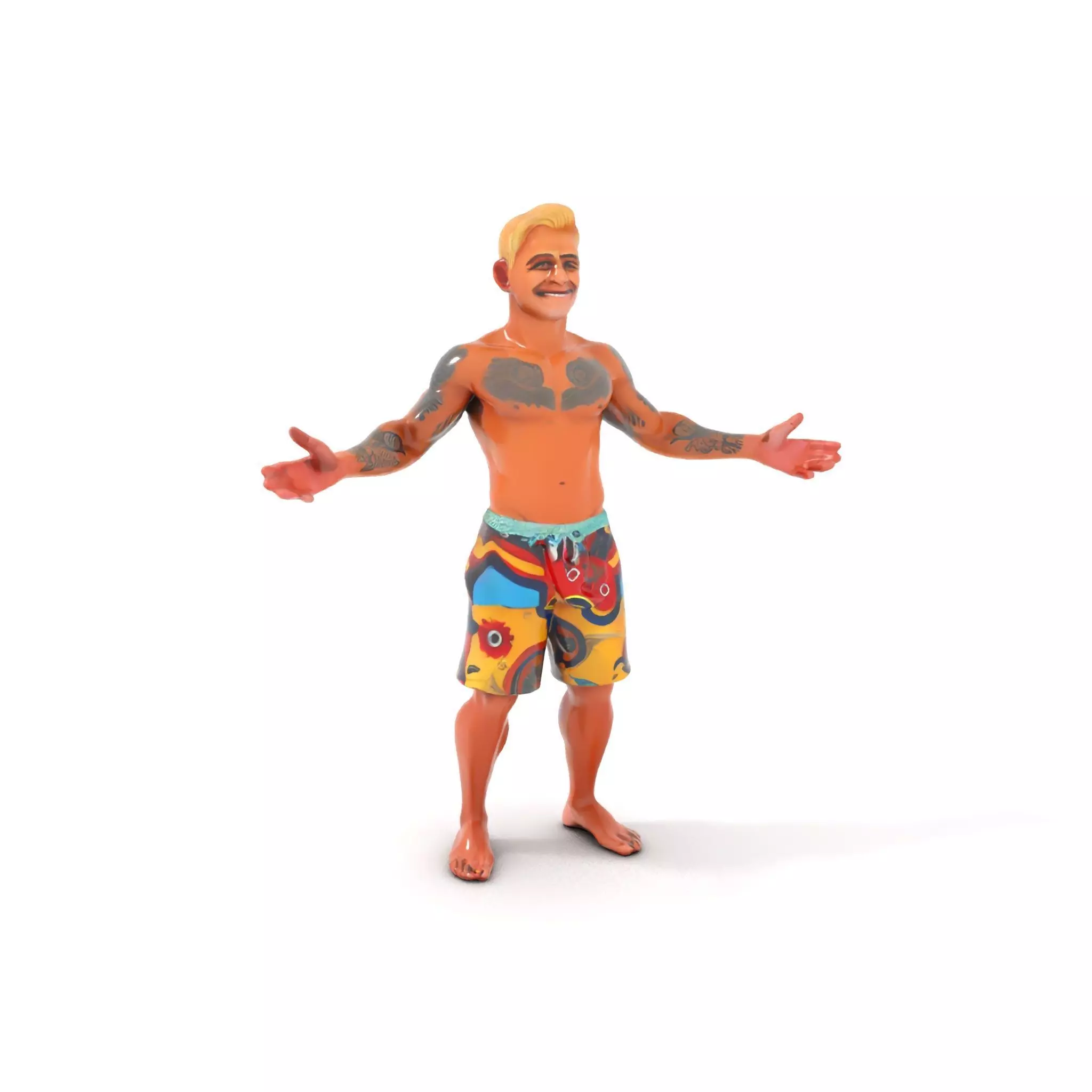 Beach Surfer Character with Tattoos  Rigged and Animated D Model Low-poly 3D model_0