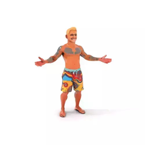Beach Surfer Character with Tattoos  Rigged and Animated D Model