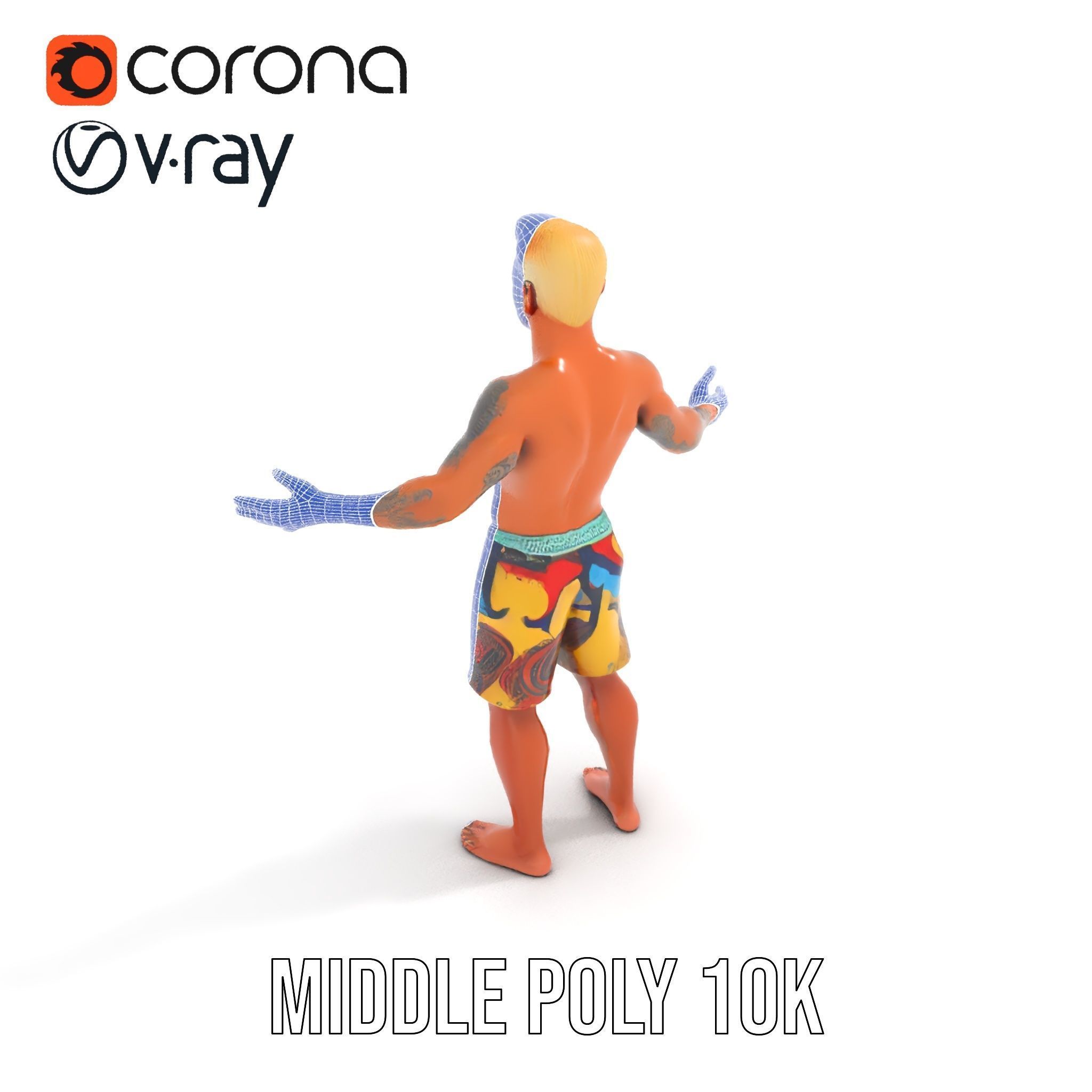 Beach Surfer Character with Tattoos  Rigged and Animated D Model Low-poly 3D model_34