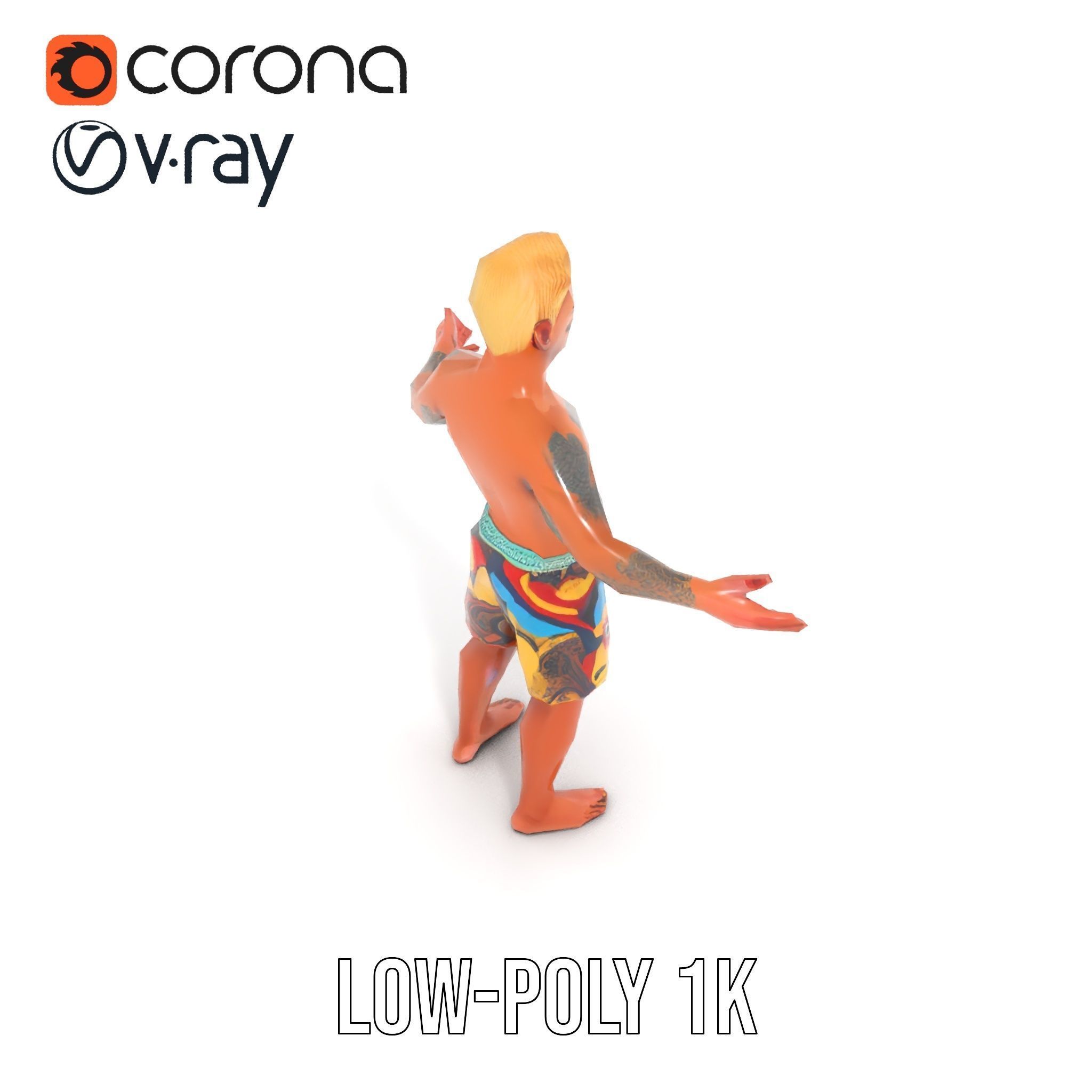 Beach Surfer Character with Tattoos  Rigged and Animated D Model Low-poly 3D model_21