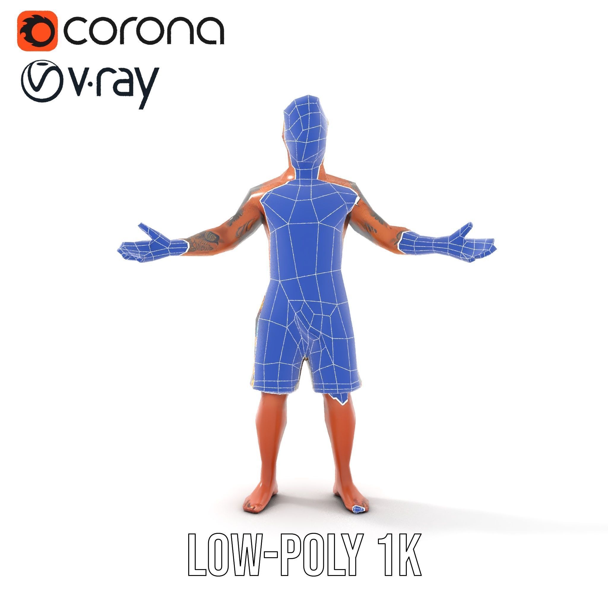 Beach Surfer Character with Tattoos  Rigged and Animated D Model Low-poly 3D model_30