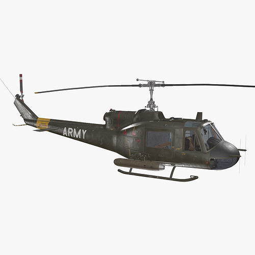 Bell UH-1B US Army Basic Animation Low-poly 3D model