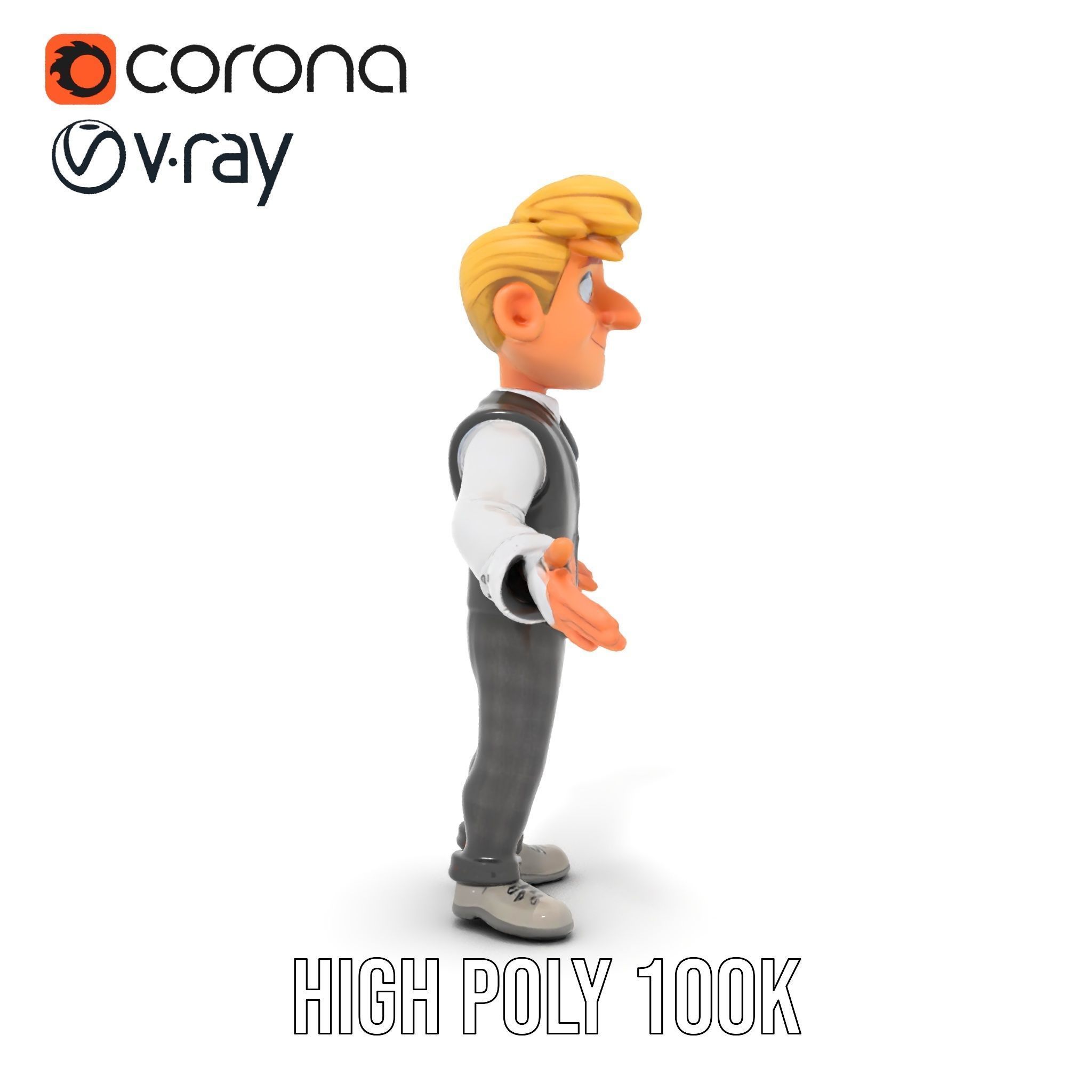 Stylish Young Businessman Rigged and Animated D Character Model Low-poly 3D model_29