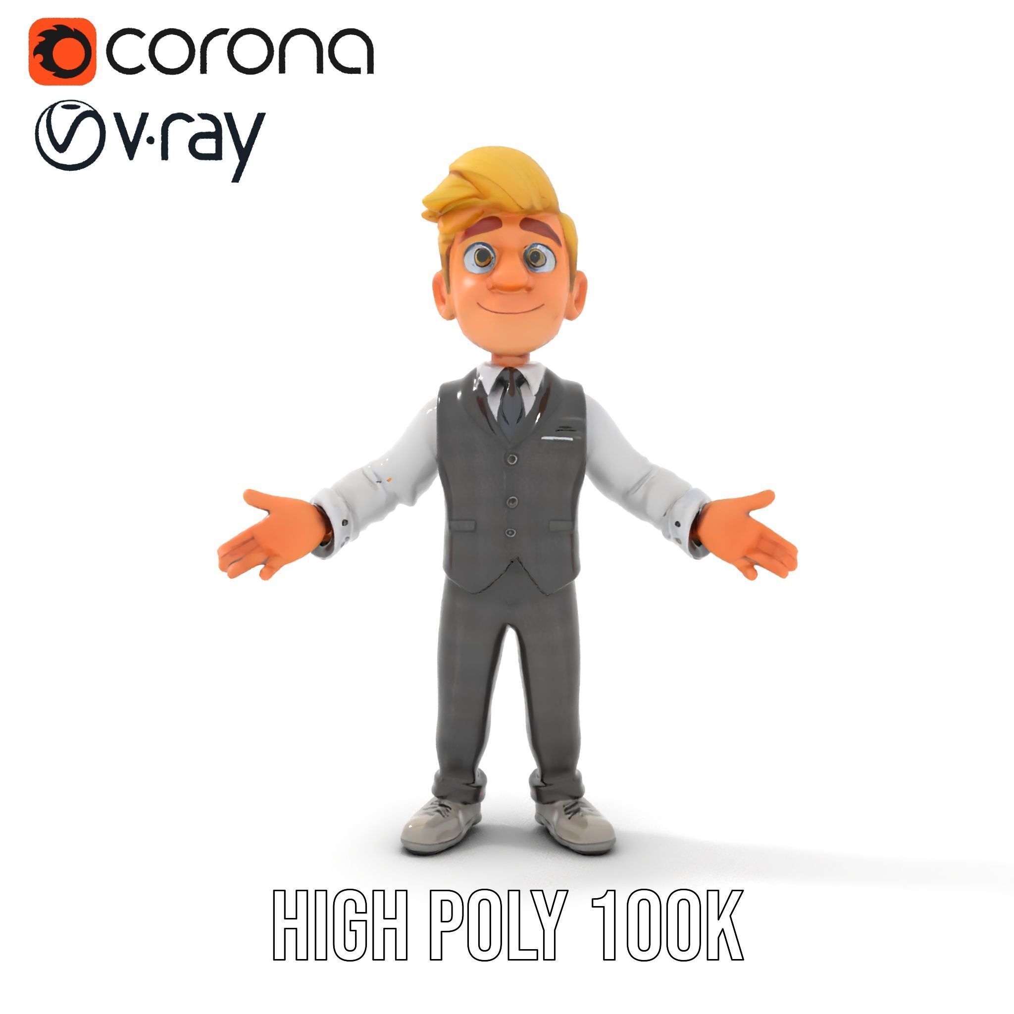 Stylish Young Businessman Rigged and Animated D Character Model Low-poly 3D model_20