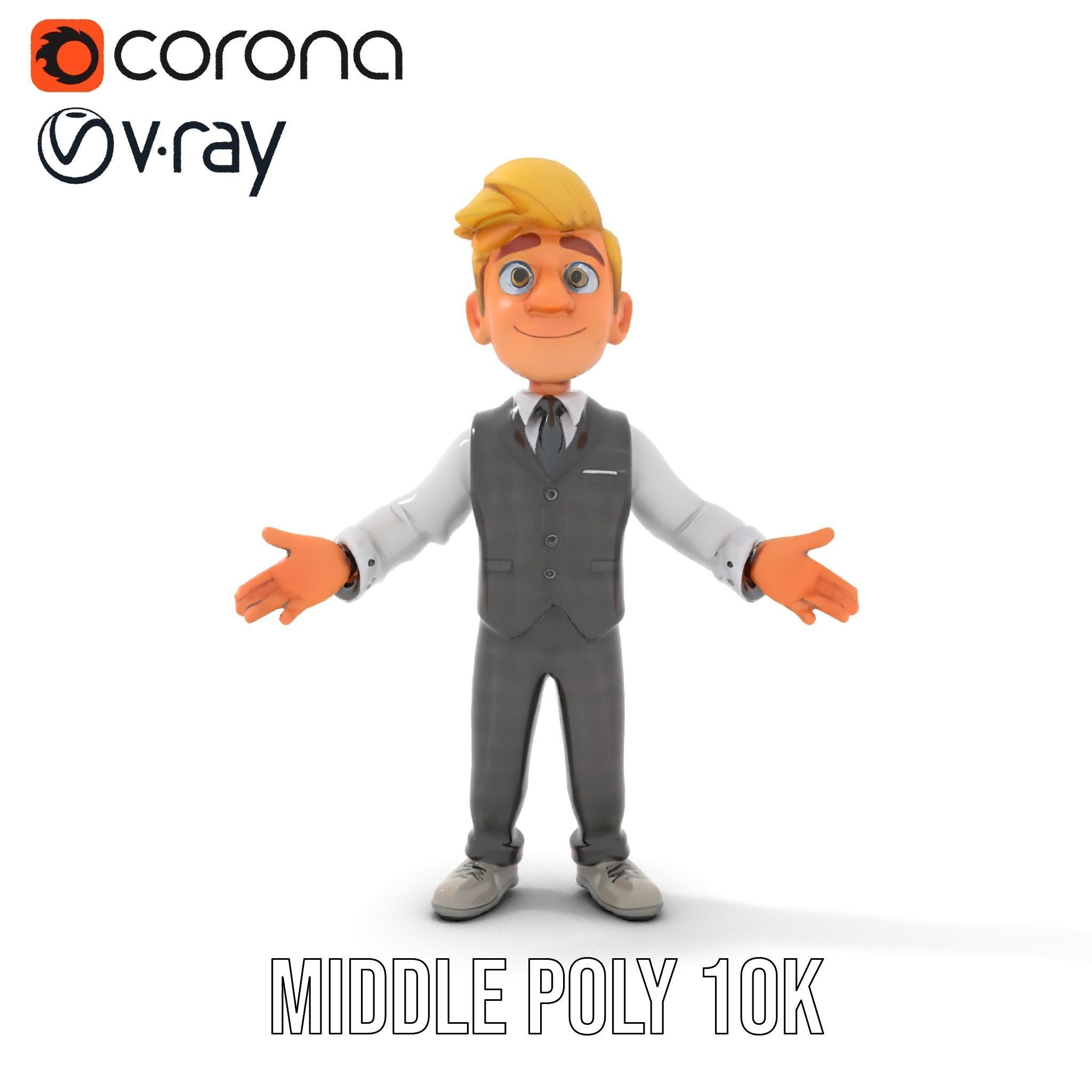 Stylish Young Businessman Rigged and Animated D Character Model Low-poly 3D model_18