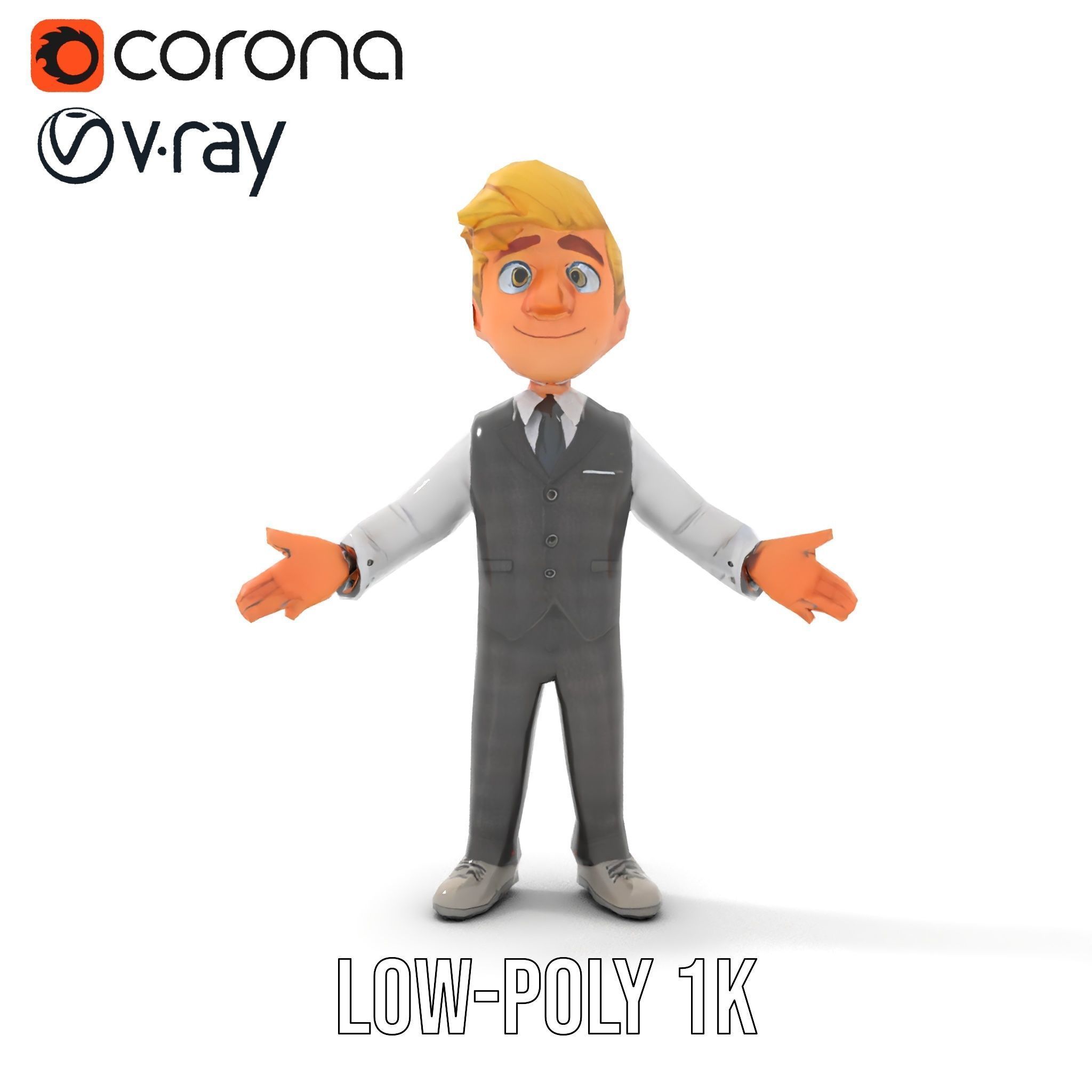 Stylish Young Businessman Rigged and Animated D Character Model Low-poly 3D model_10