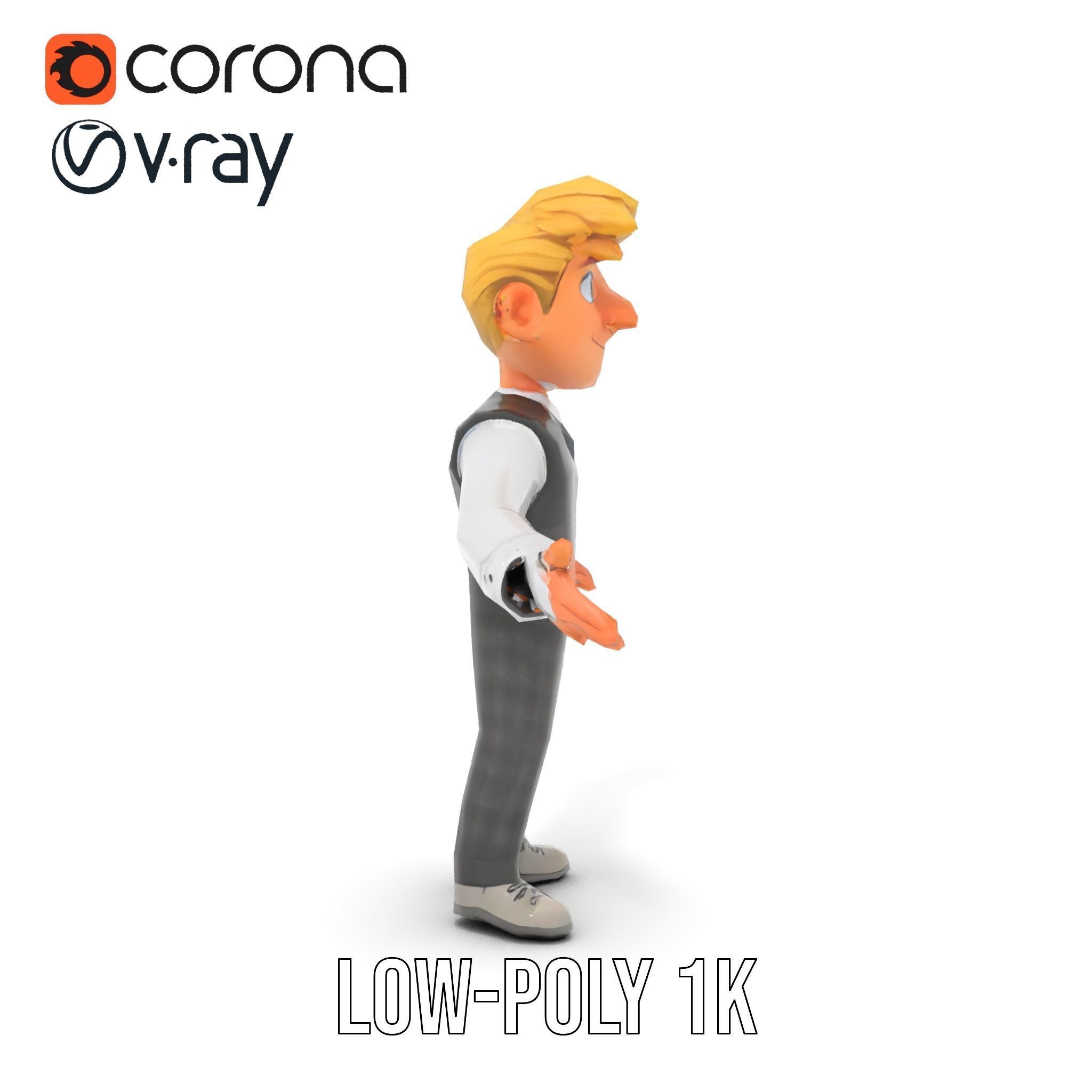 Stylish Young Businessman Rigged and Animated D Character Model Low-poly 3D model_22