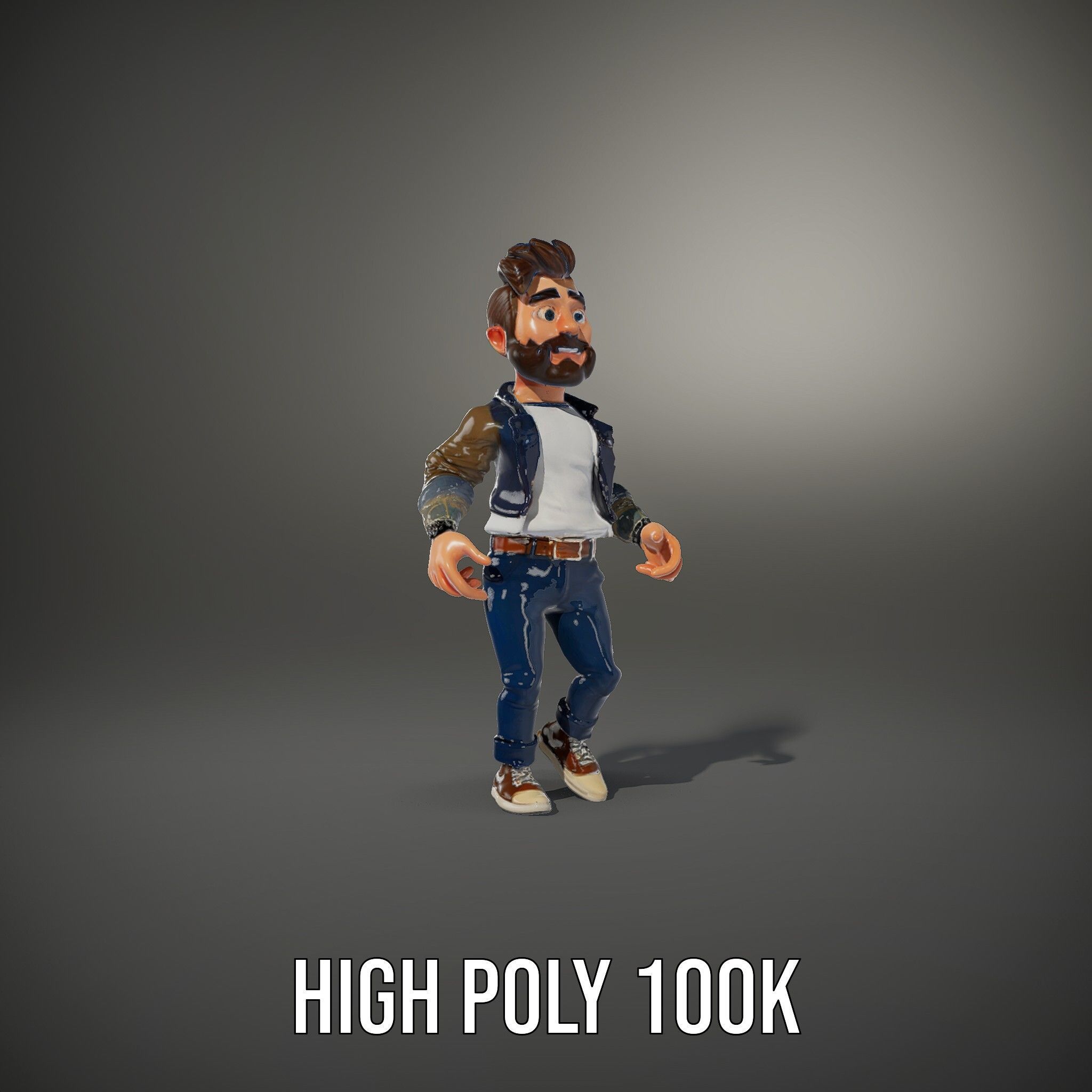 Stylish Bearded Character with Denim Jacket Rigged and Animated Low-poly 3D model_26