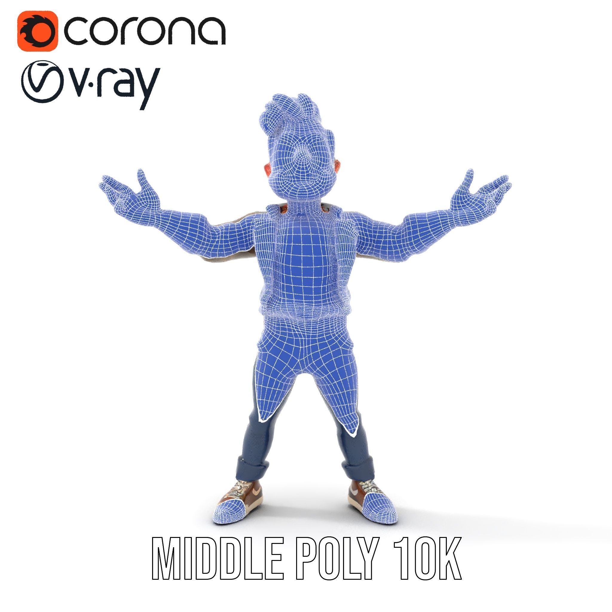 Stylish Bearded Character with Denim Jacket Rigged and Animated Low-poly 3D model_27