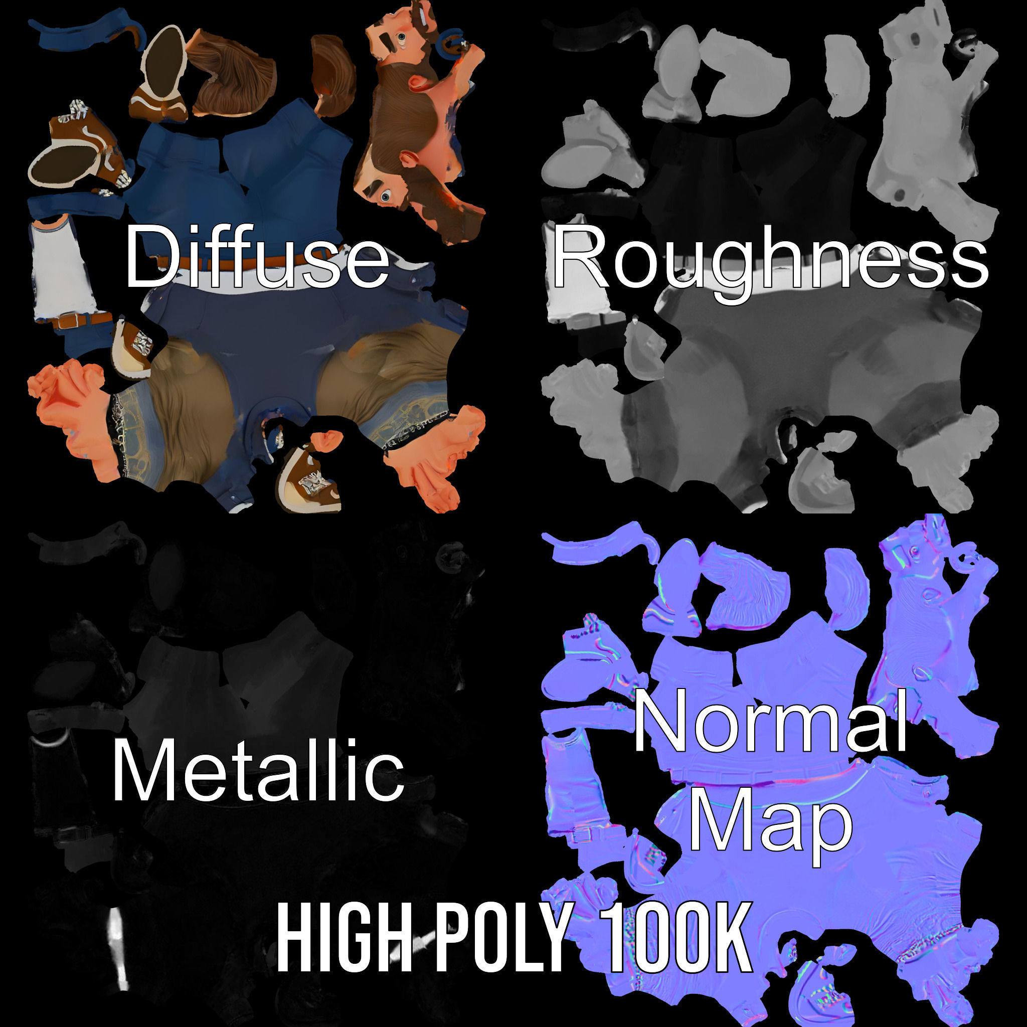 Stylish Bearded Character with Denim Jacket Rigged and Animated Low-poly 3D model_3