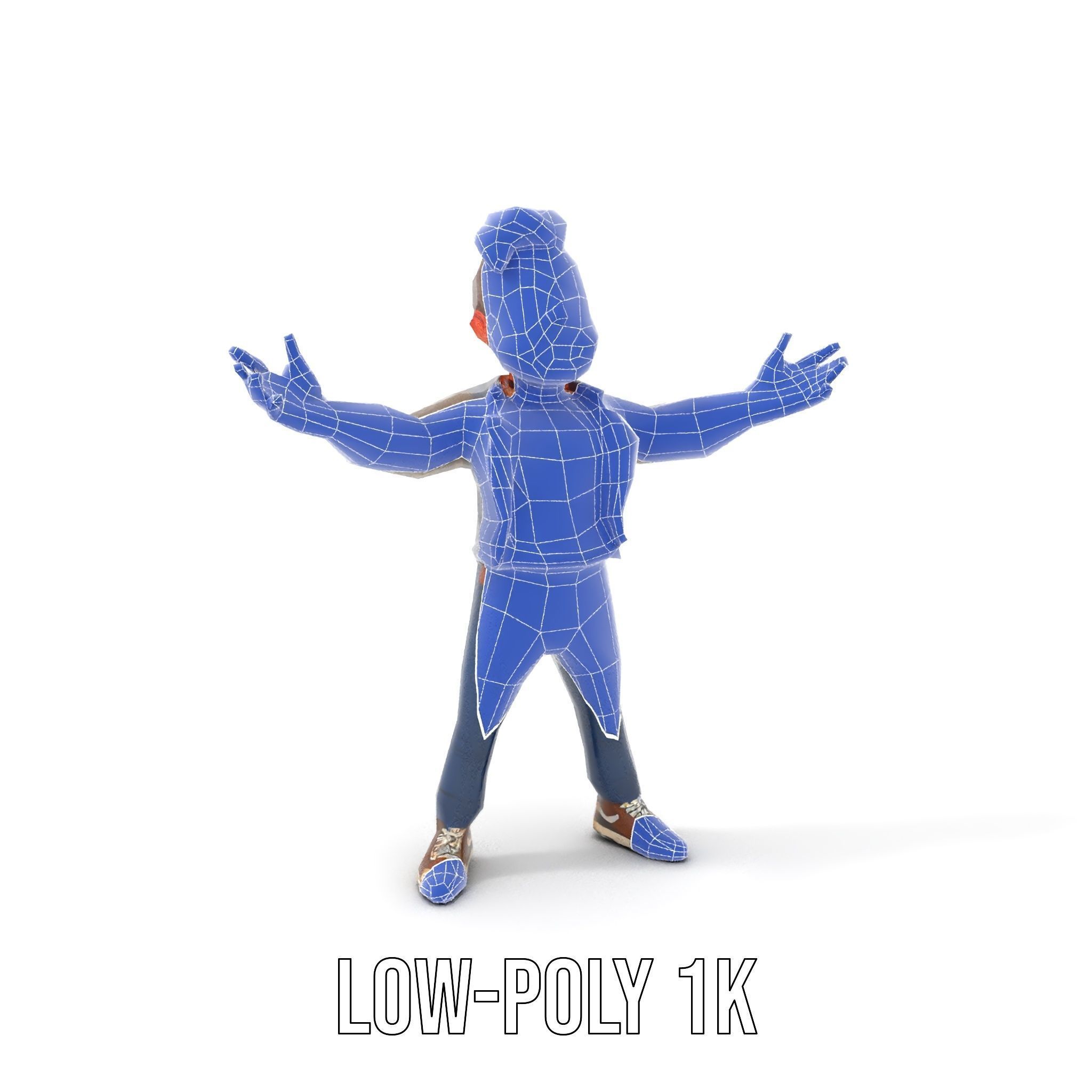 Stylish Bearded Character with Denim Jacket Rigged and Animated Low-poly 3D model_13