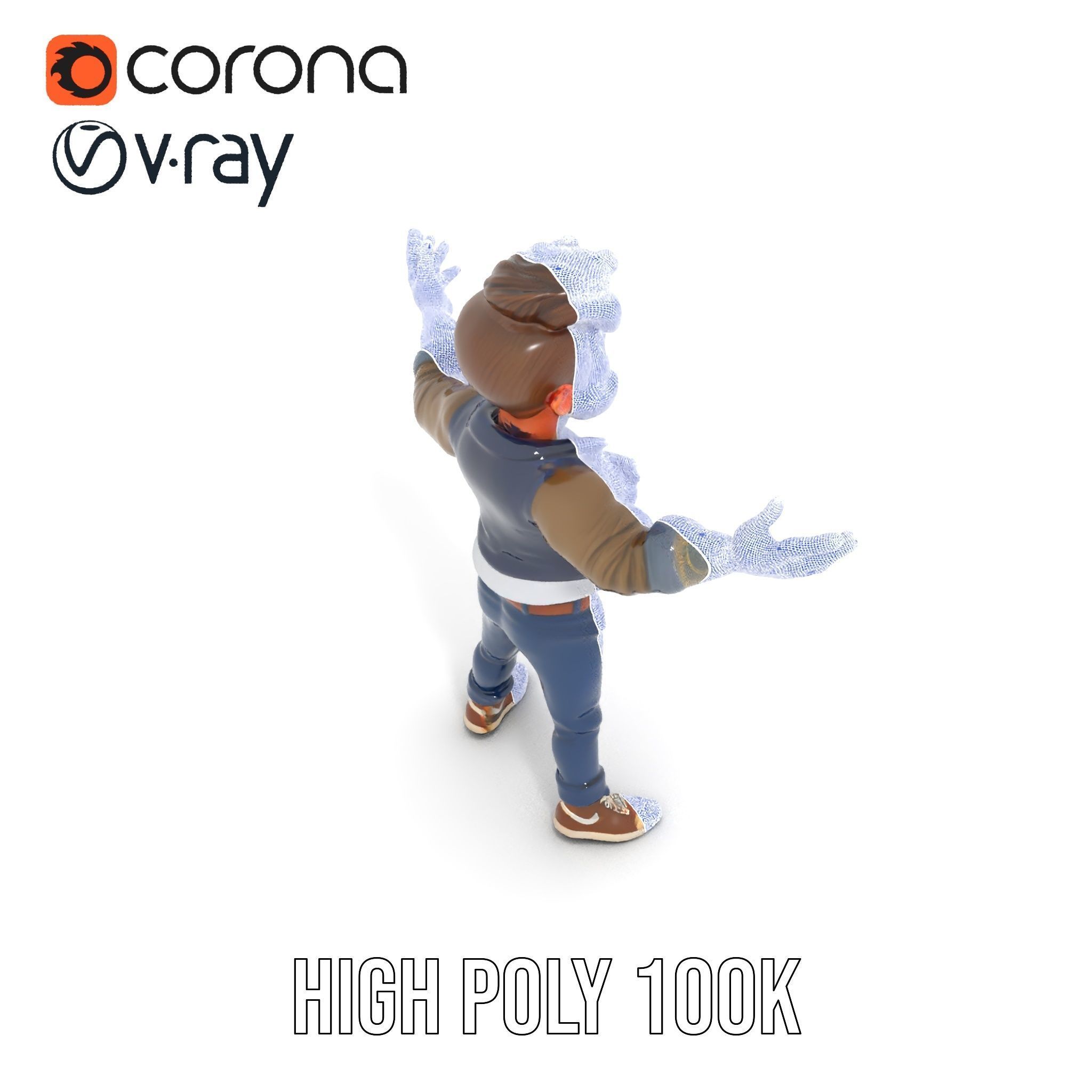 Stylish Bearded Character with Denim Jacket Rigged and Animated Low-poly 3D model_35