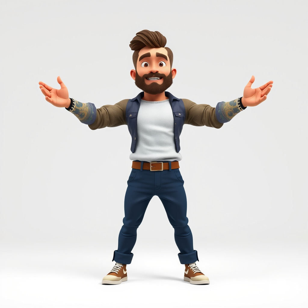 Stylish Bearded Character with Denim Jacket Rigged and Animated Low-poly 3D model_2