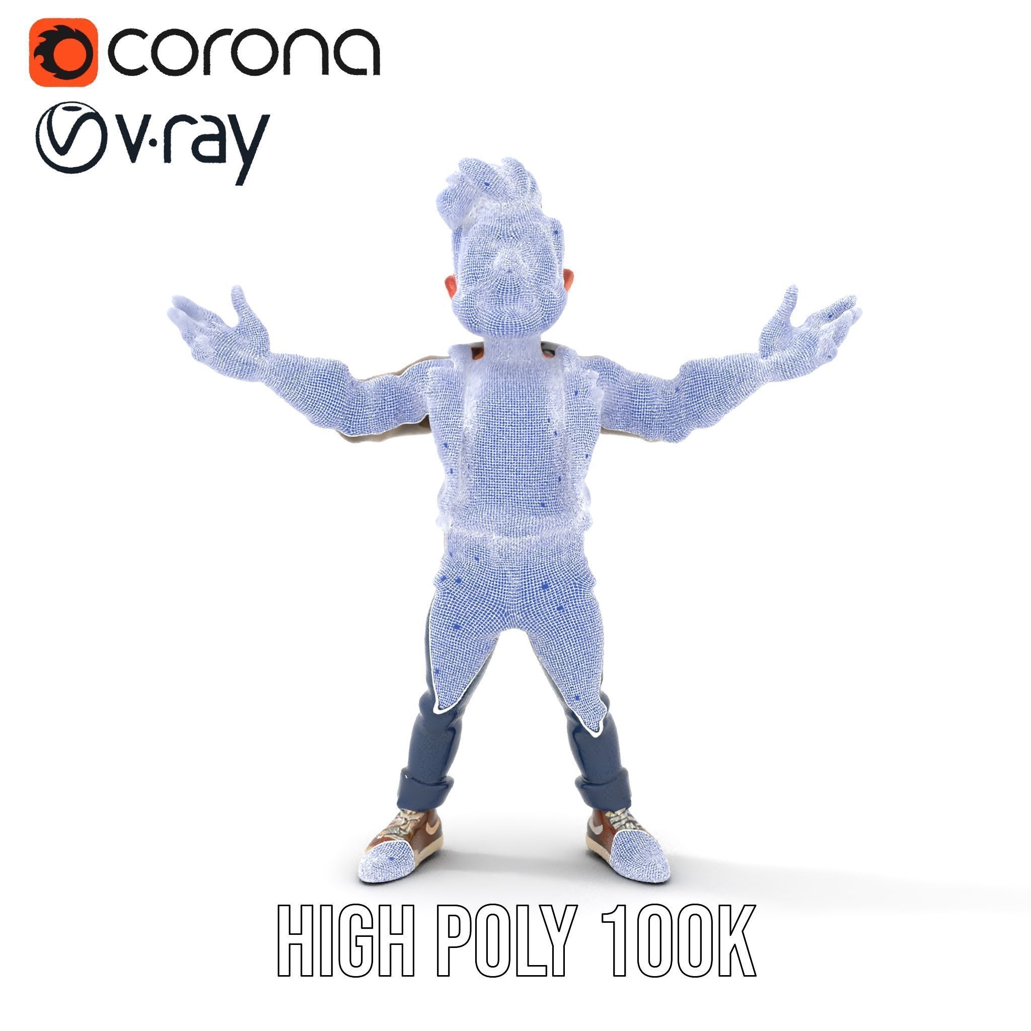 Stylish Bearded Character with Denim Jacket Rigged and Animated Low-poly 3D model_33