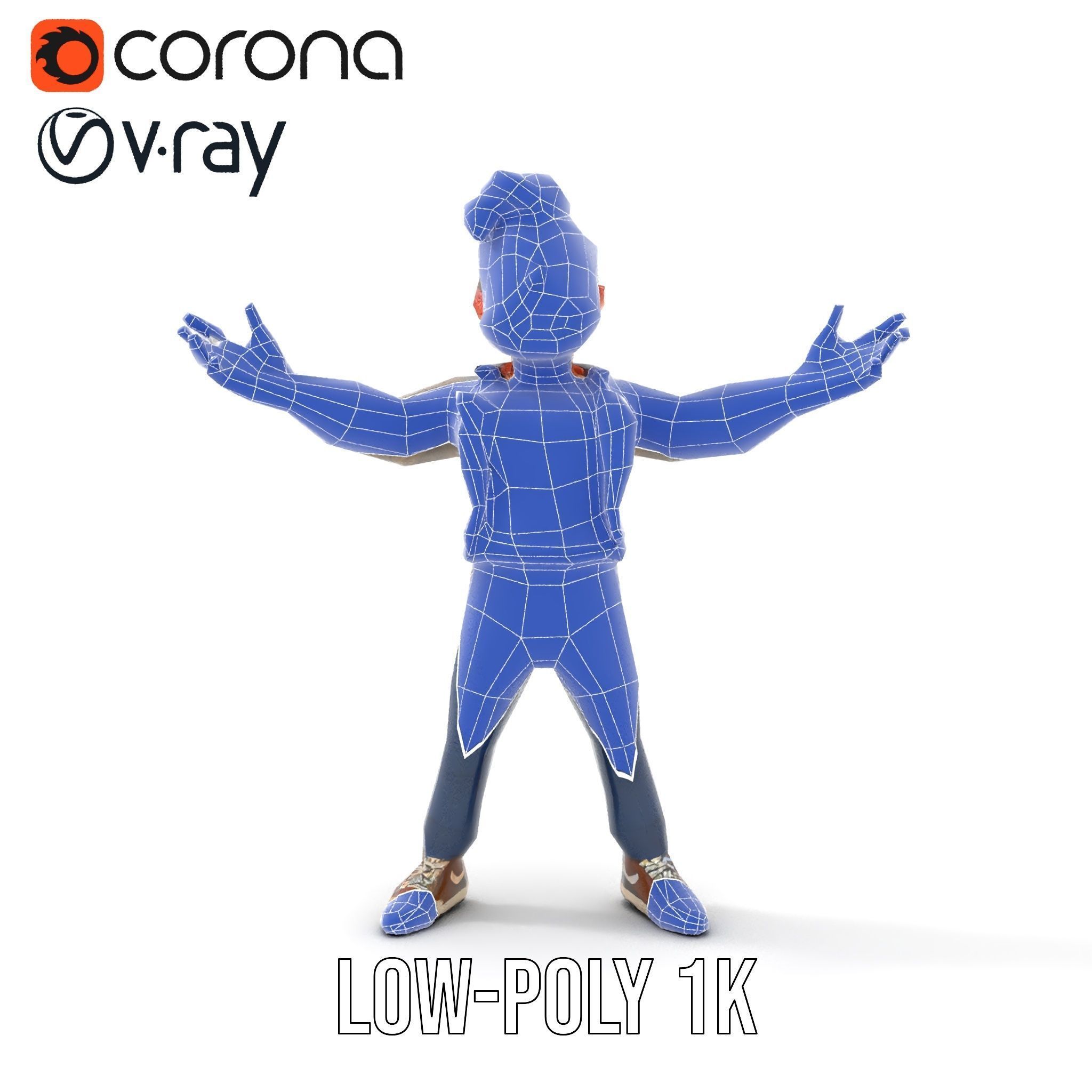 Stylish Bearded Character with Denim Jacket Rigged and Animated Low-poly 3D model_22