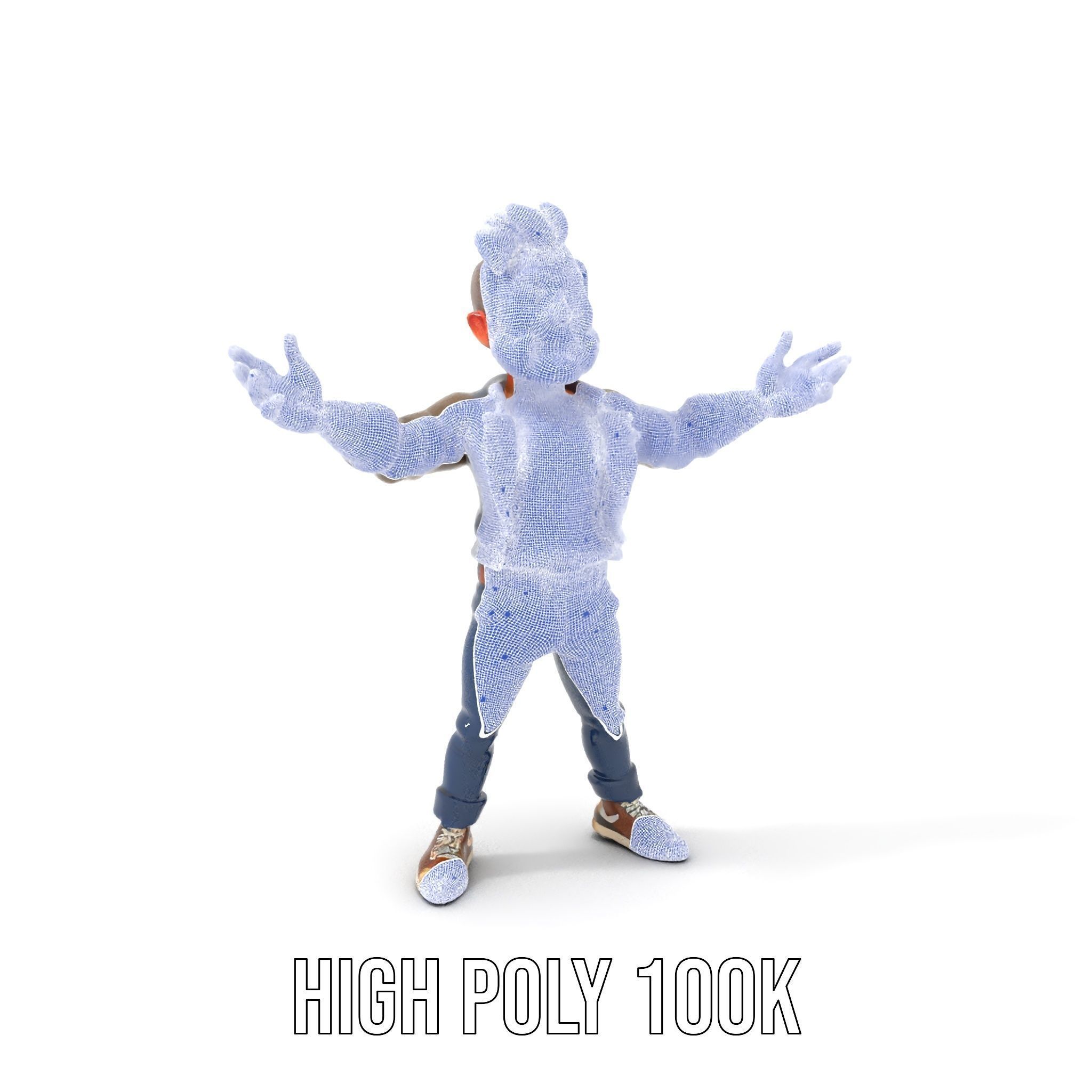 Stylish Bearded Character with Denim Jacket Rigged and Animated Low-poly 3D model_4