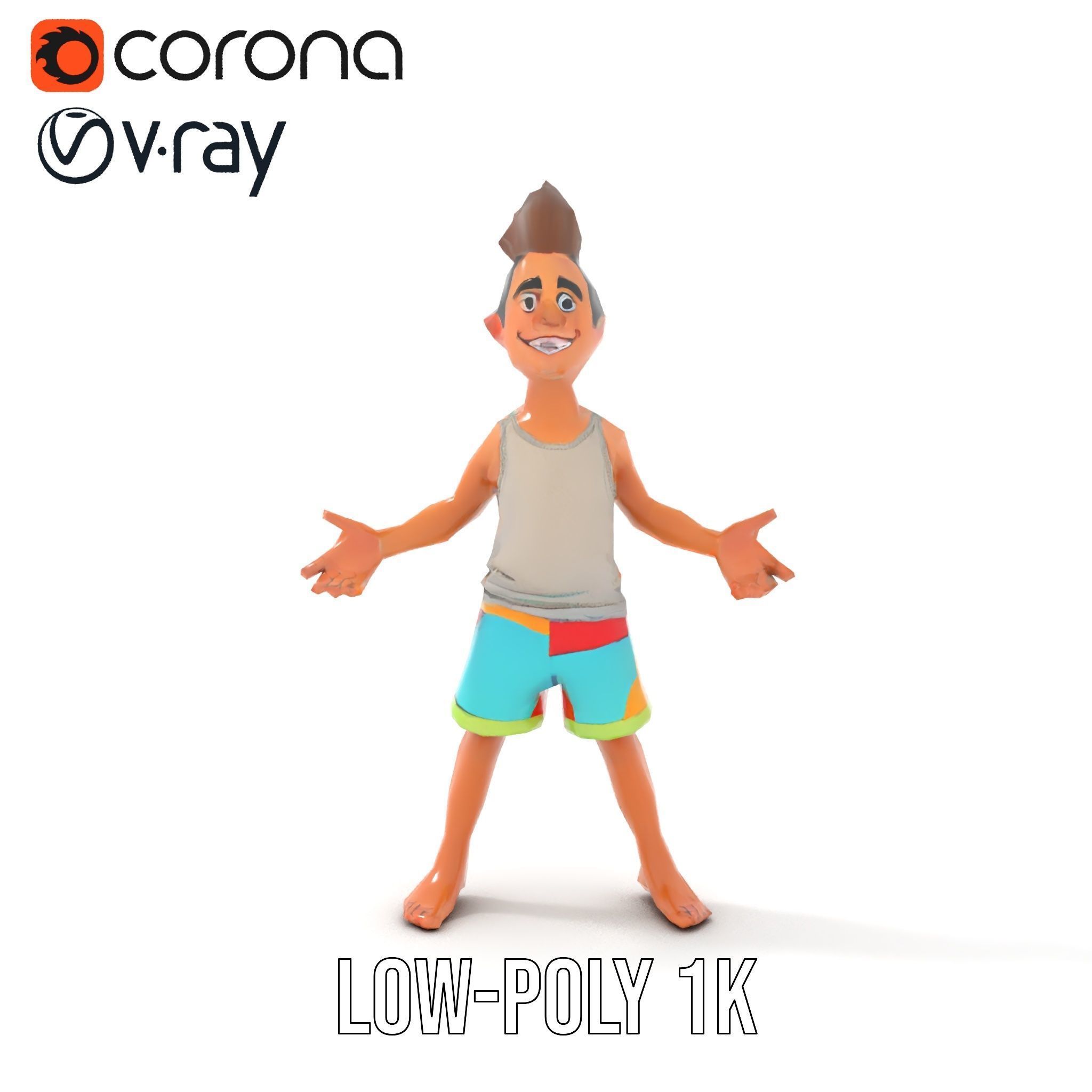 Youthful Cartoon Character Rigged and Animated Low-poly 3D model_19