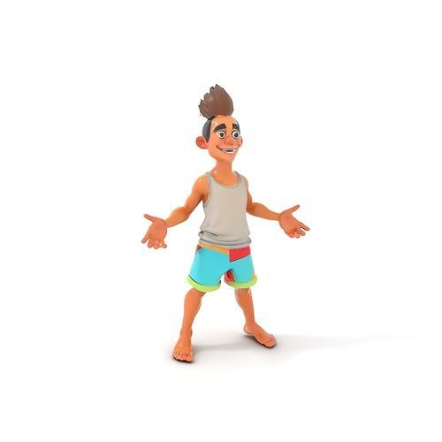 Youthful Cartoon Character Rigged and Animated Low-poly 3D model