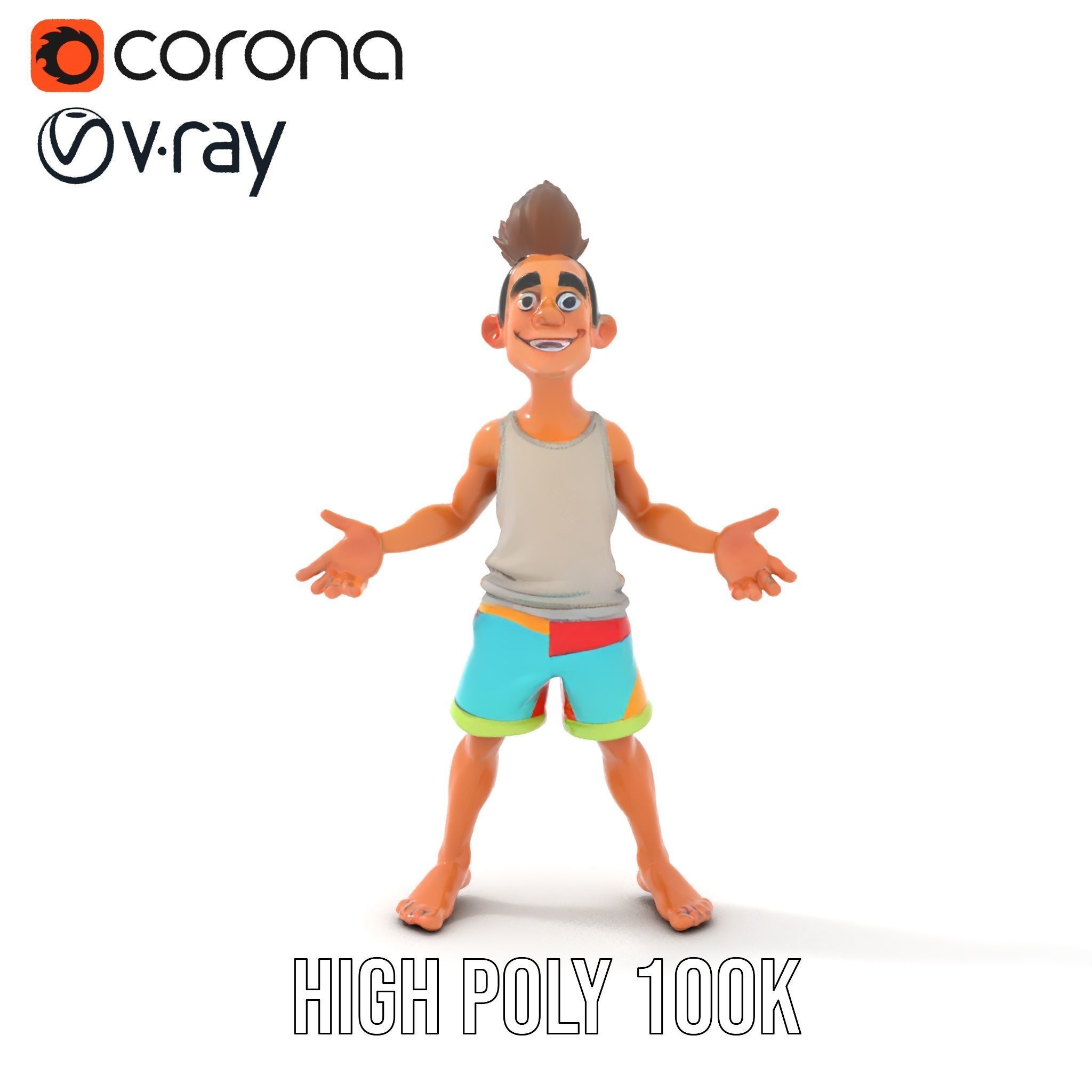 Youthful Cartoon Character Rigged and Animated Low-poly 3D model_26