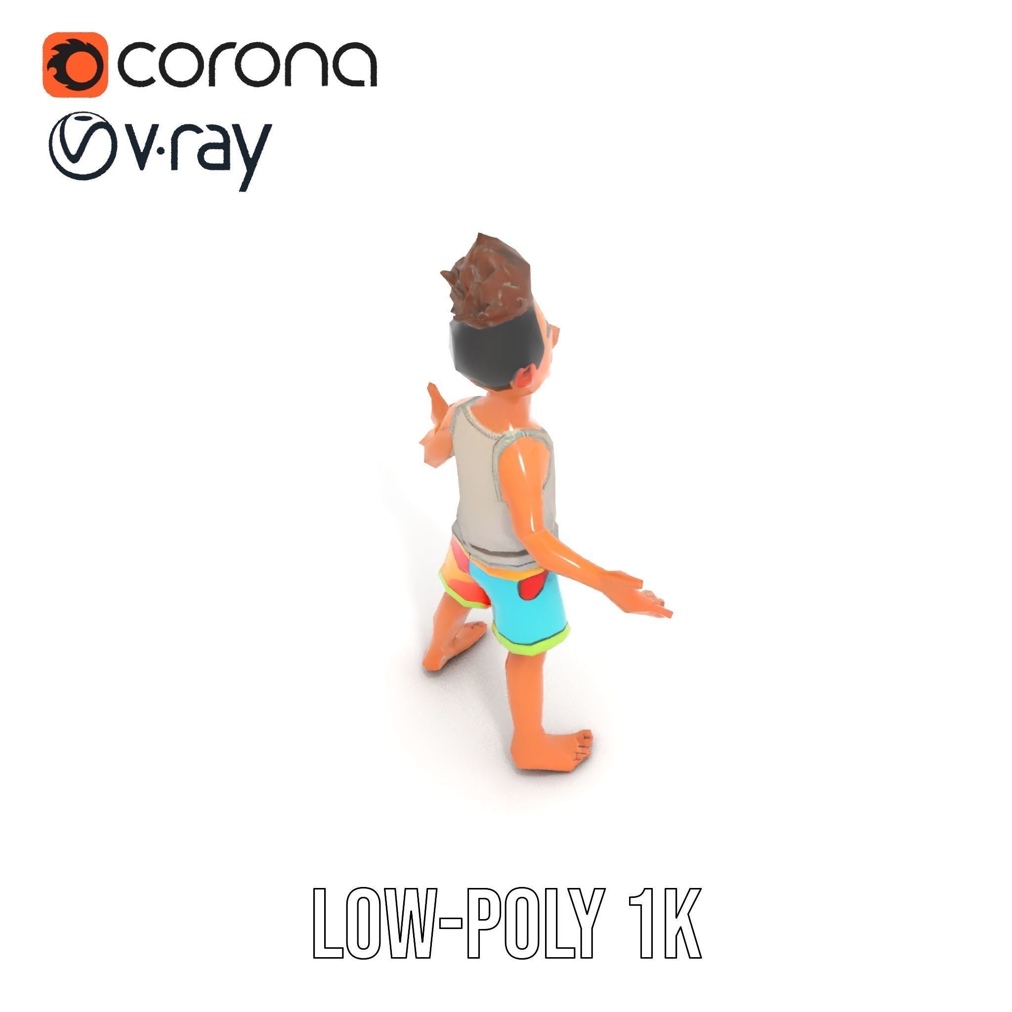 Youthful Cartoon Character Rigged and Animated Low-poly 3D model_11