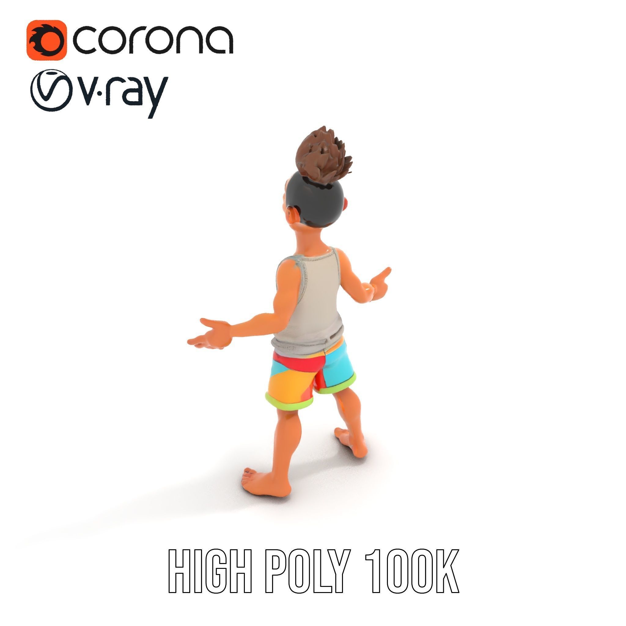Youthful Cartoon Character Rigged and Animated Low-poly 3D model_17
