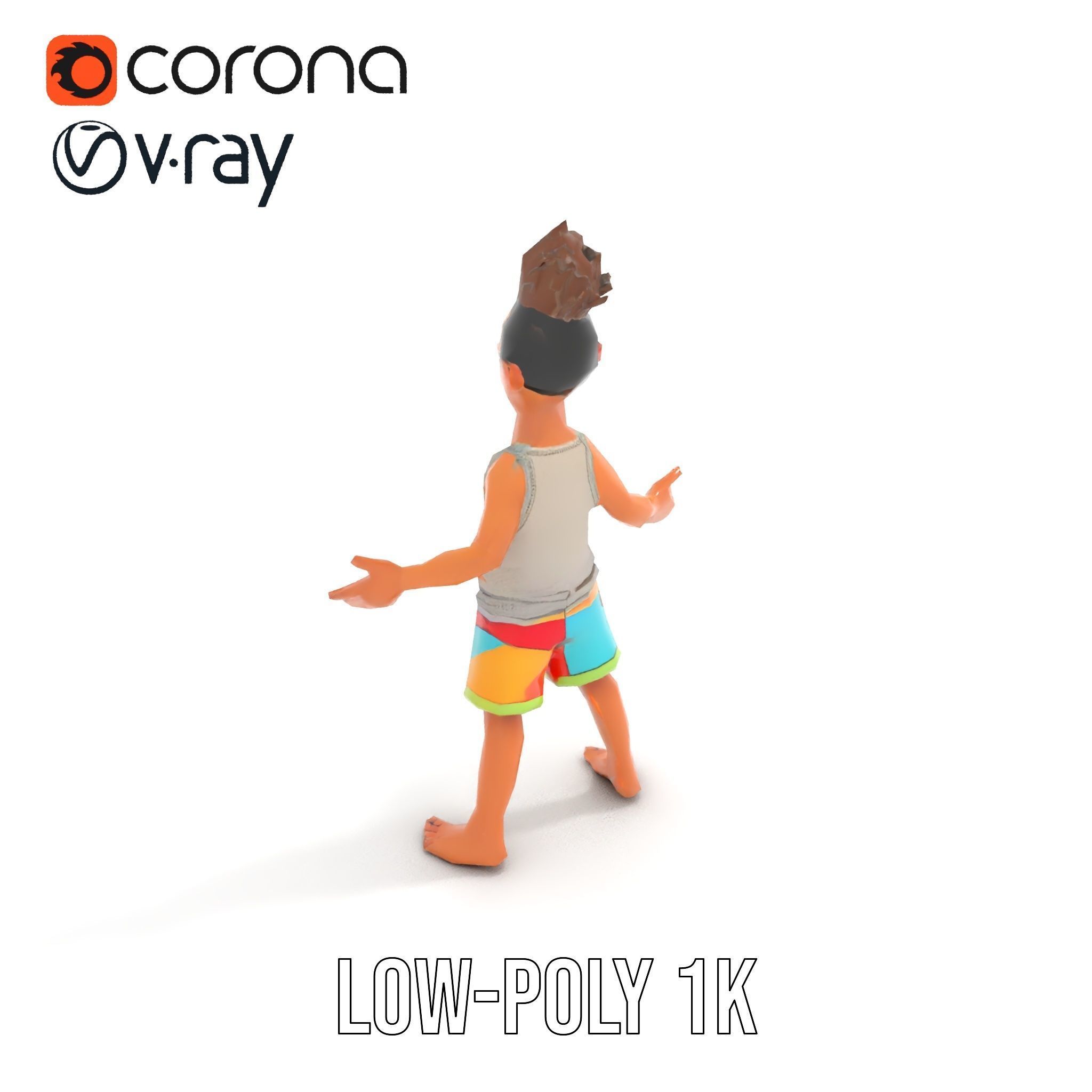 Youthful Cartoon Character Rigged and Animated Low-poly 3D model_8