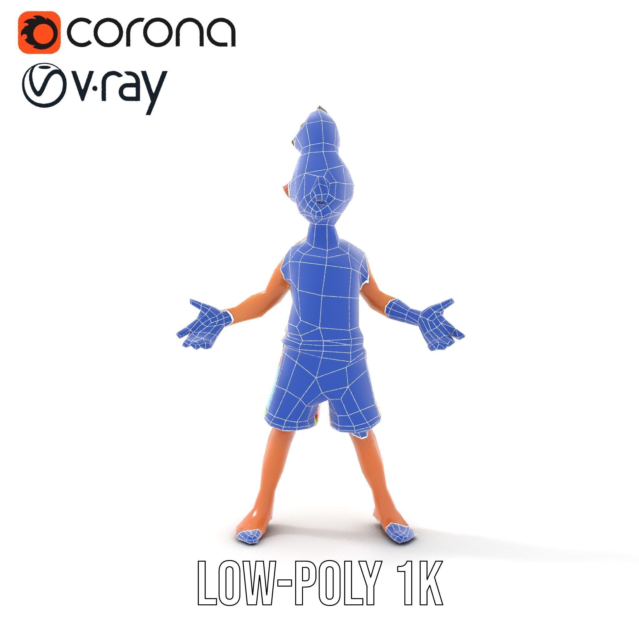 Youthful Cartoon Character Rigged and Animated Low-poly 3D model_31