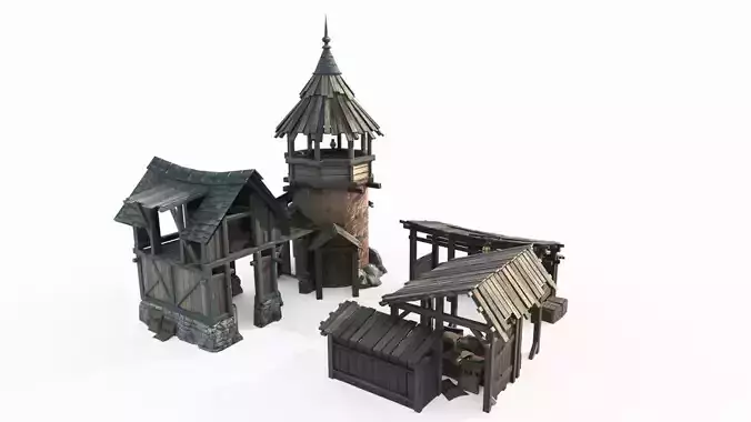 Hand drawn style medieval architecture utility room 3D model