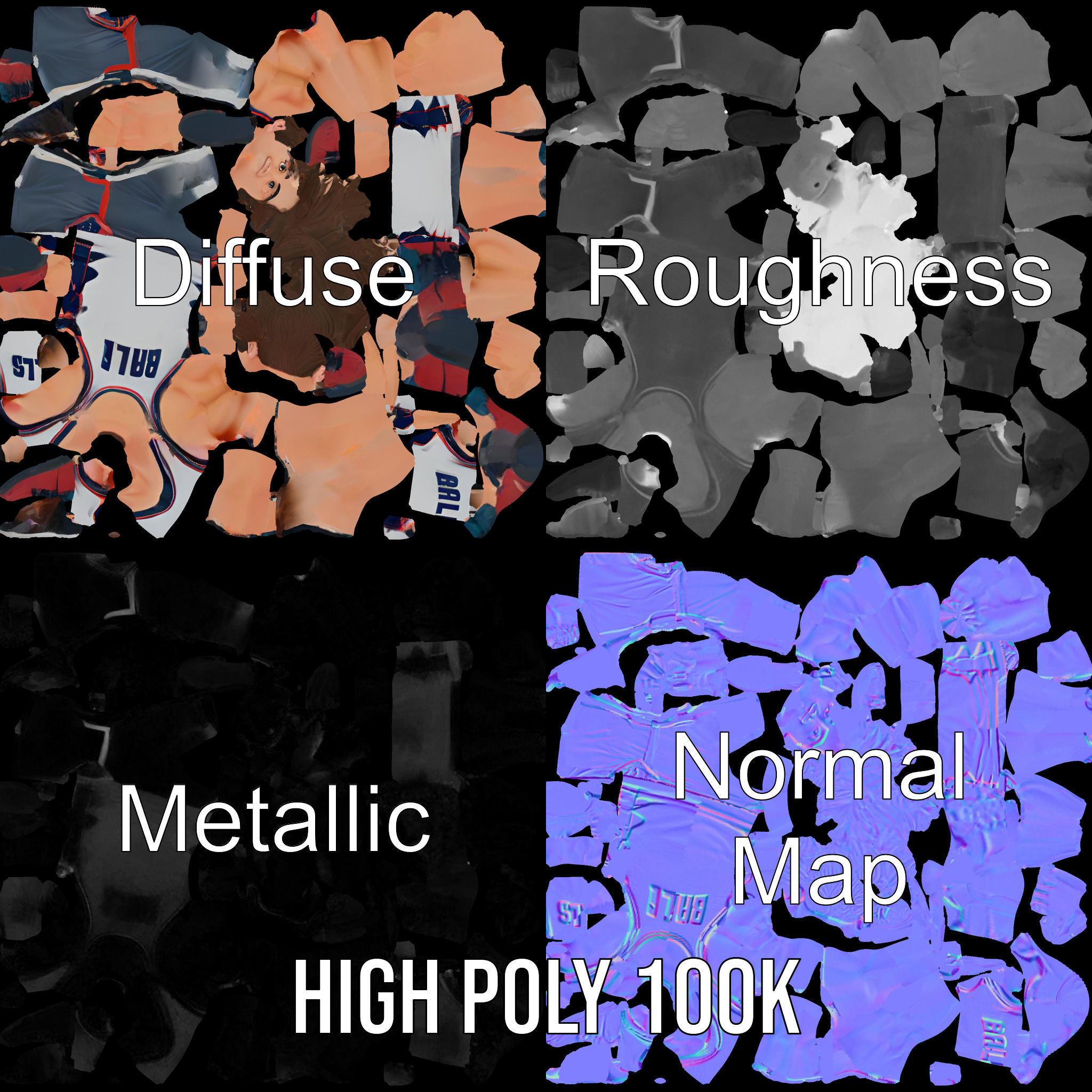 Rigged and Animated D Basketball Player Character Model Low-poly 3D model_3